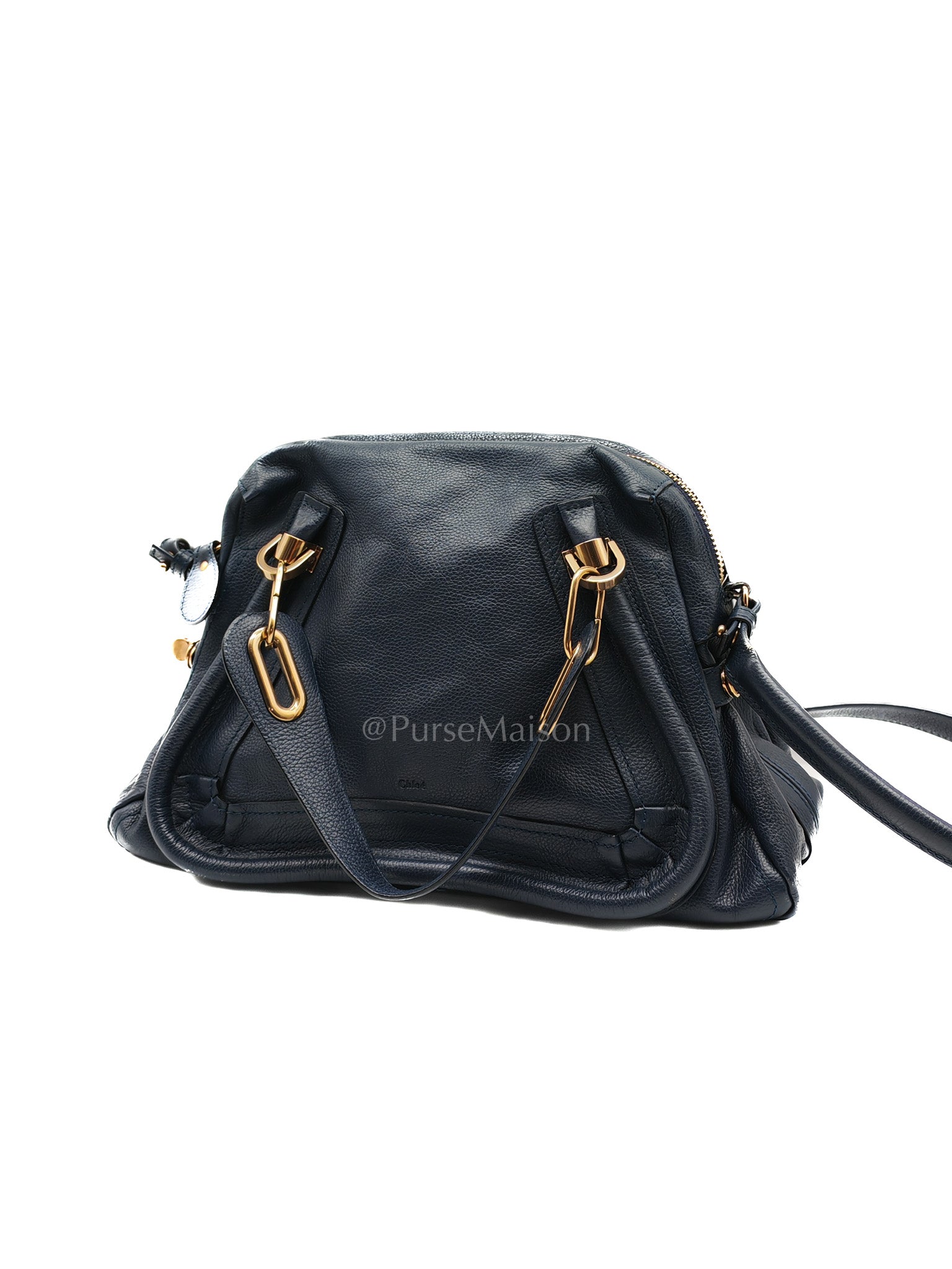 Paraty Top Handle Shoulder Bag in Navy Blue Calfskin Leather & Gold Hardware | Purse Maison Luxury Bags Shop