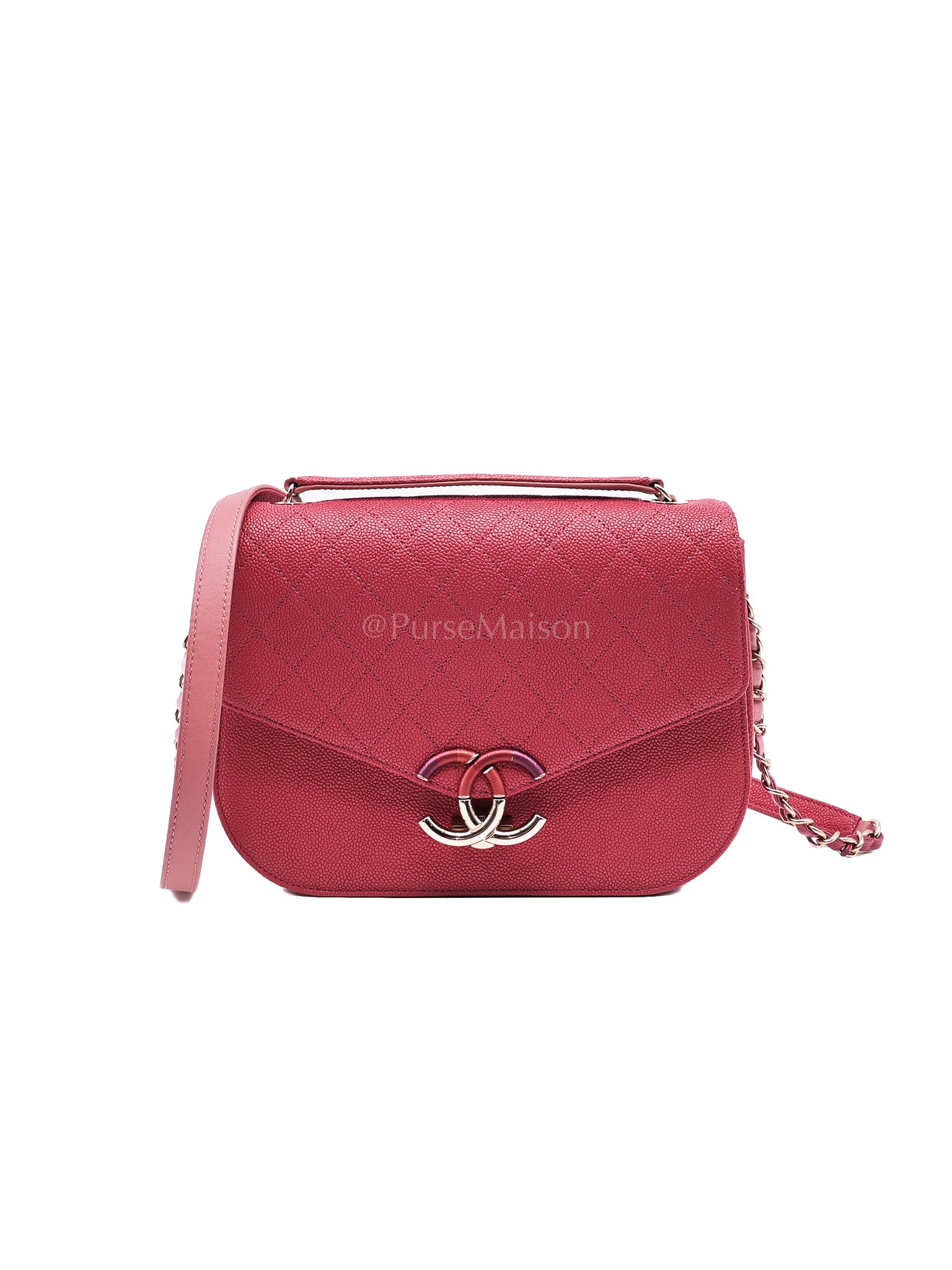 Paris-Cuba Thread Around Flap in Red Cavial Leather and Light Gold Hardware Series 25 | Purse Maison Luxury Bags Shop