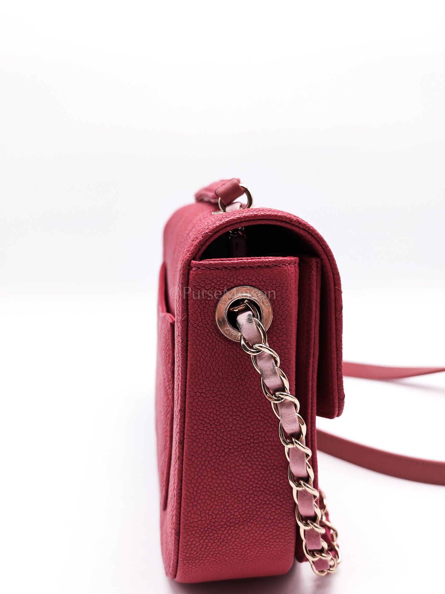 Paris-Cuba Thread Around Flap in Red Cavial Leather and Light Gold Hardware Series 25 | Purse Maison Luxury Bags Shop