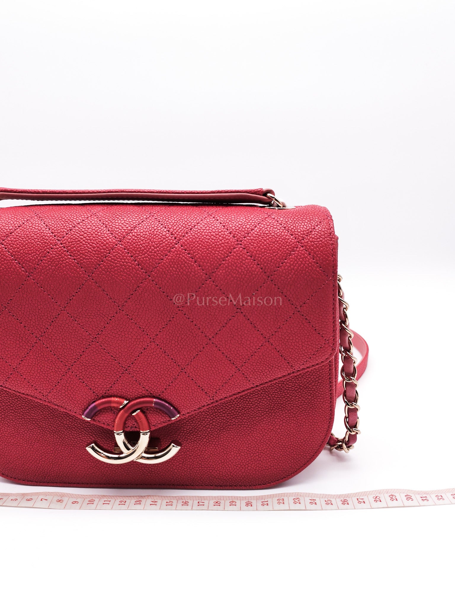 Paris-Cuba Thread Around Flap in Red Cavial Leather and Light Gold Hardware Series 25 | Purse Maison Luxury Bags Shop