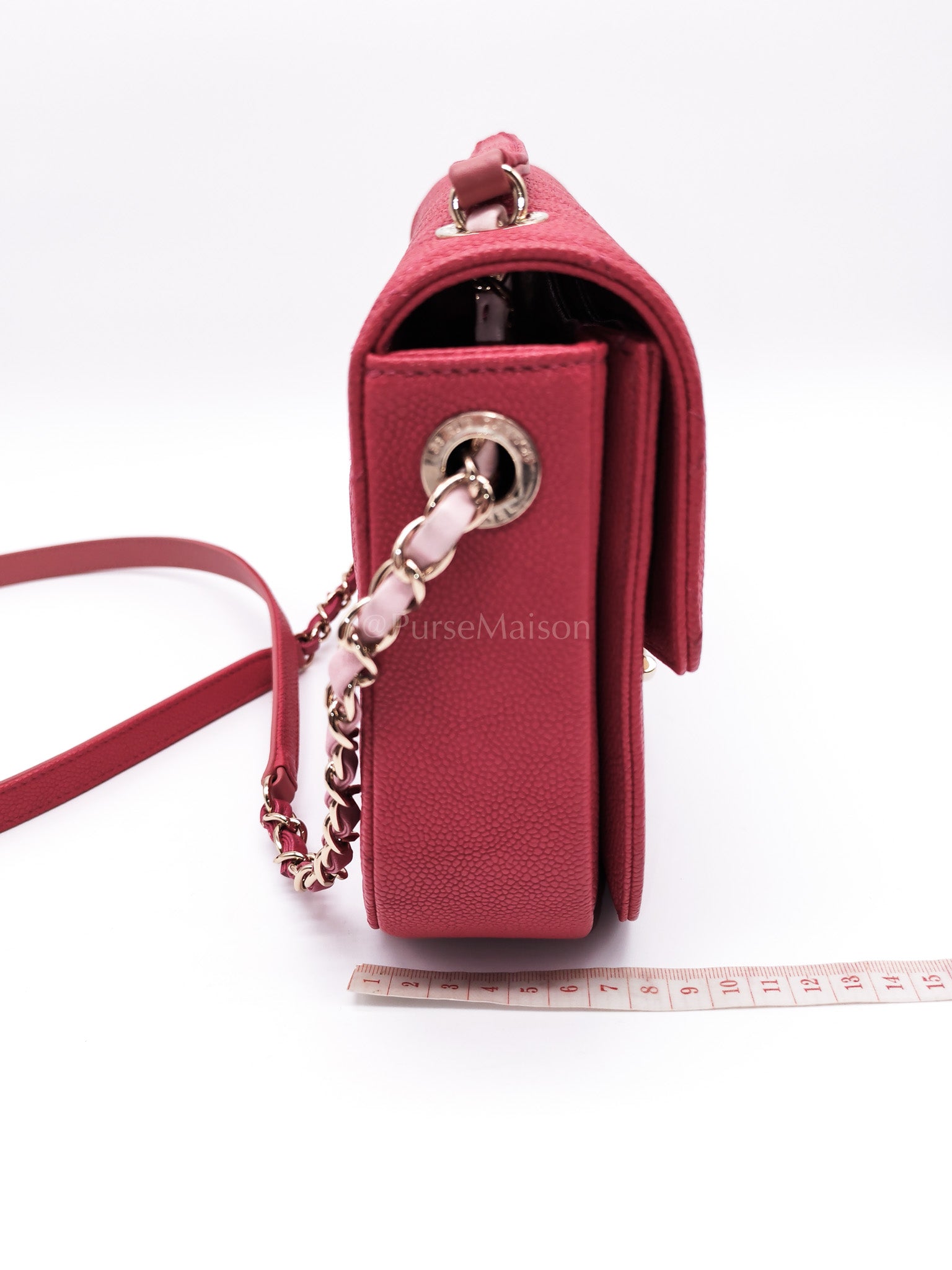 Paris-Cuba Thread Around Flap in Red Cavial Leather and Light Gold Hardware Series 25 | Purse Maison Luxury Bags Shop