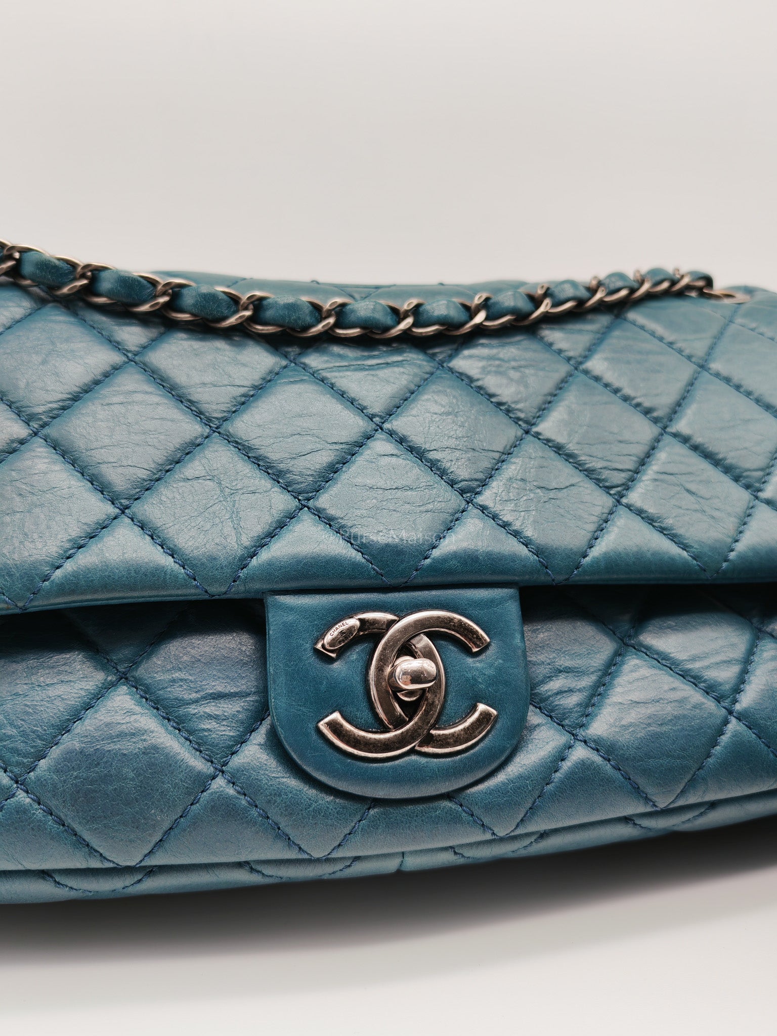 Paris Dallas CC Double Flap in Turquoise Quilted Calfskin Leather Ruthenium Hardware (Series 19) | Purse Maison Luxury Bags Shop