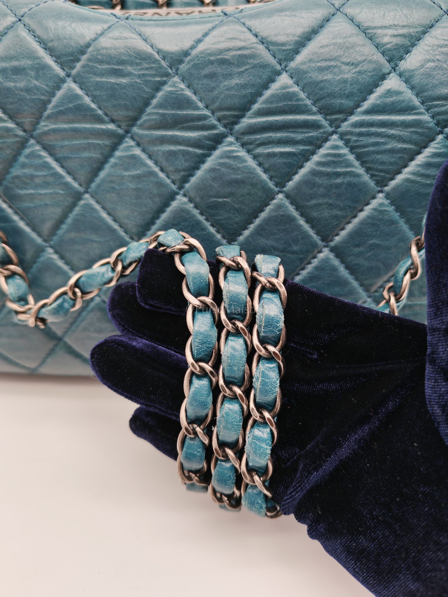 Paris Dallas CC Double Flap in Turquoise Quilted Calfskin Leather Ruthenium Hardware (Series 19) | Purse Maison Luxury Bags Shop
