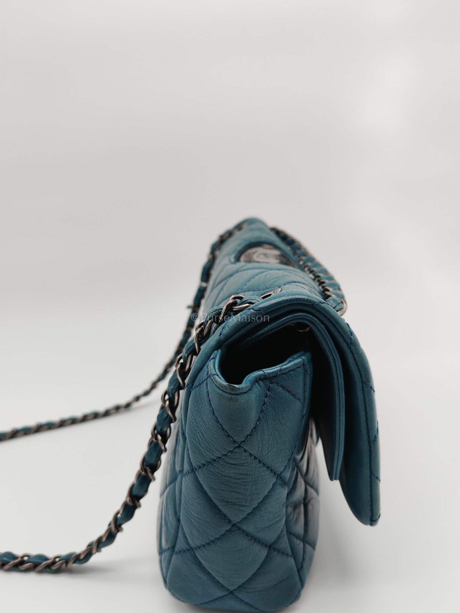 Paris Dallas CC Double Flap in Turquoise Quilted Calfskin Leather Ruthenium Hardware (Series 19) | Purse Maison Luxury Bags Shop