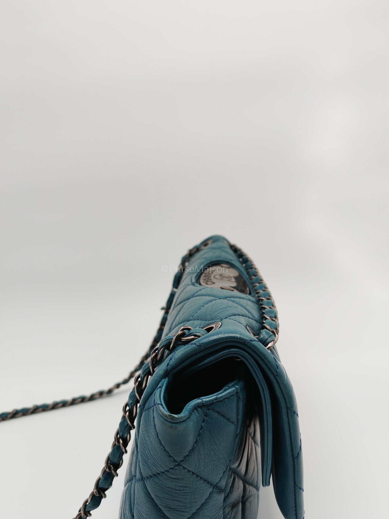 Paris Dallas CC Double Flap in Turquoise Quilted Calfskin Leather Ruthenium Hardware (Series 19) | Purse Maison Luxury Bags Shop