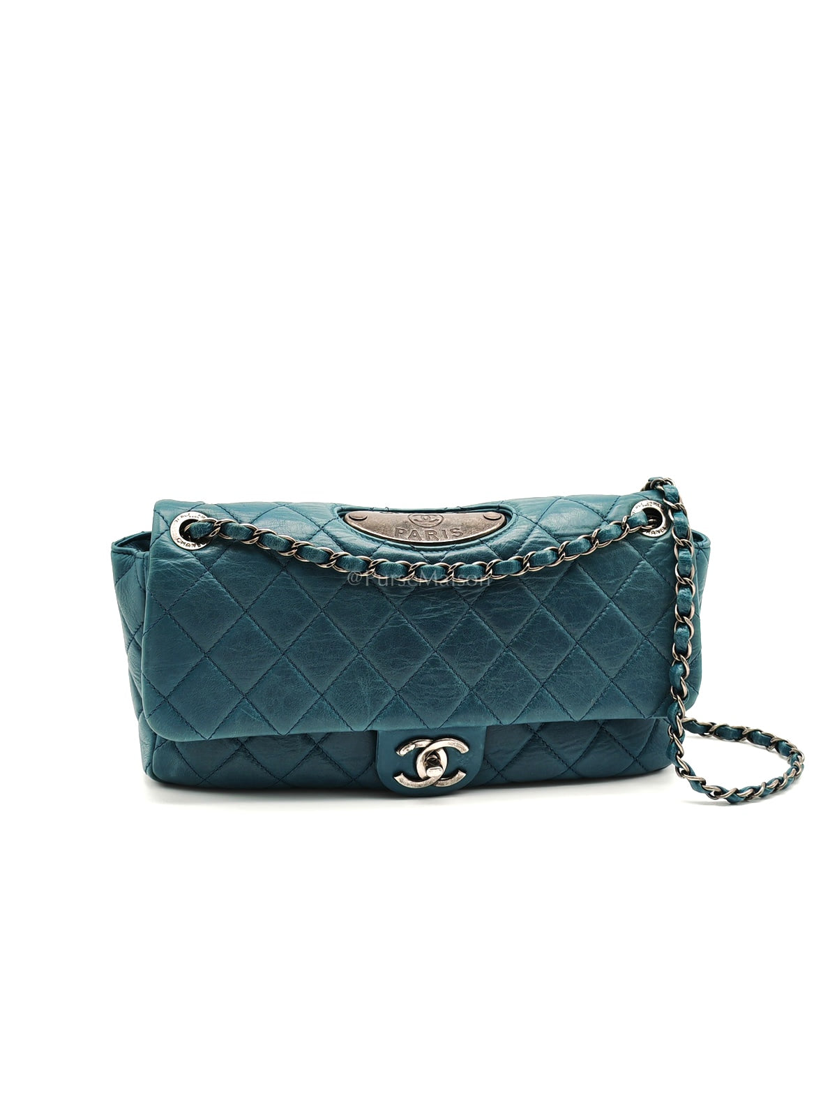 Paris Dallas CC Double Flap in Turquoise Quilted Calfskin Leather Ruthenium Hardware (Series 19) | Purse Maison Luxury Bags Shop