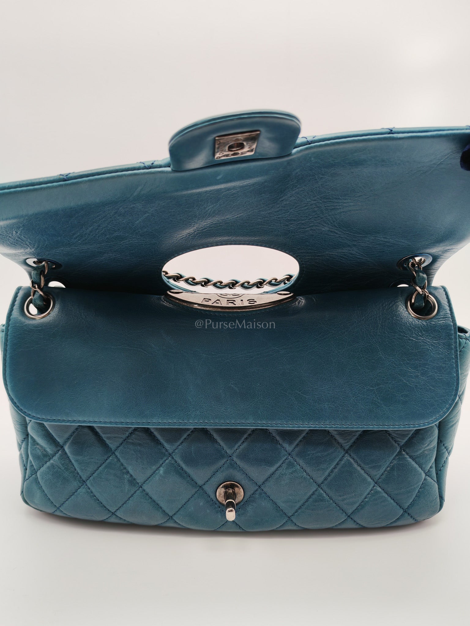 Paris Dallas CC Double Flap in Turquoise Quilted Calfskin Leather Ruthenium Hardware (Series 19) | Purse Maison Luxury Bags Shop