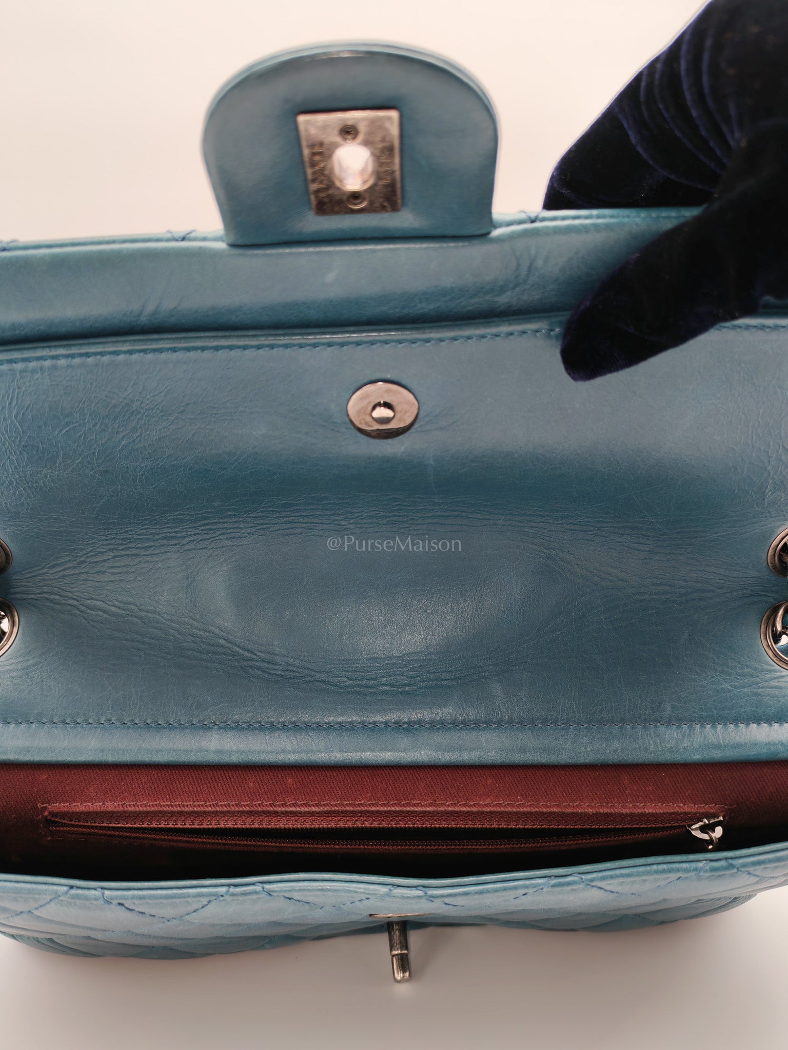 Paris Dallas CC Double Flap in Turquoise Quilted Calfskin Leather Ruthenium Hardware (Series 19) | Purse Maison Luxury Bags Shop