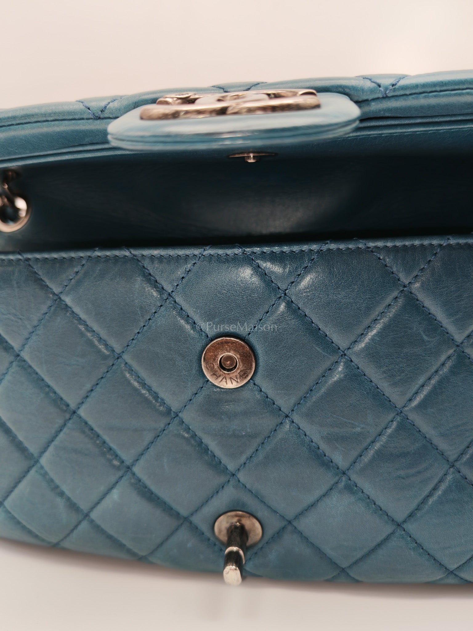 Paris Dallas CC Double Flap in Turquoise Quilted Calfskin Leather Ruthenium Hardware (Series 19) | Purse Maison Luxury Bags Shop