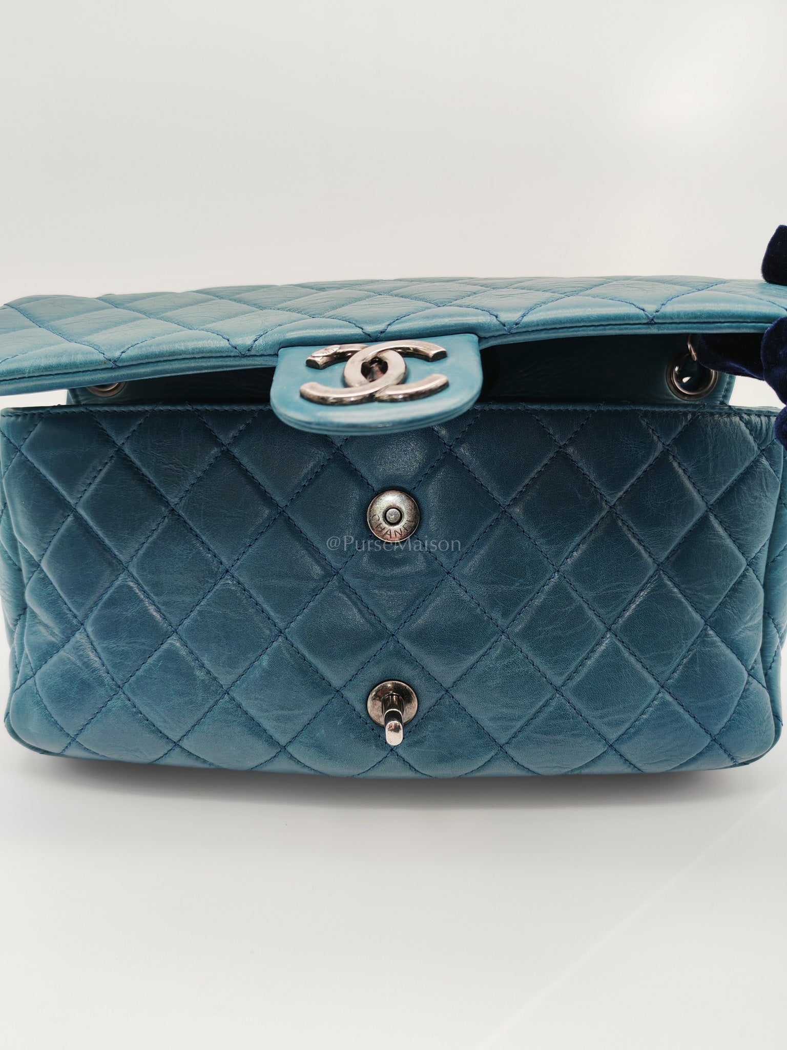 Paris Dallas CC Double Flap in Turquoise Quilted Calfskin Leather Ruthenium Hardware (Series 19) | Purse Maison Luxury Bags Shop