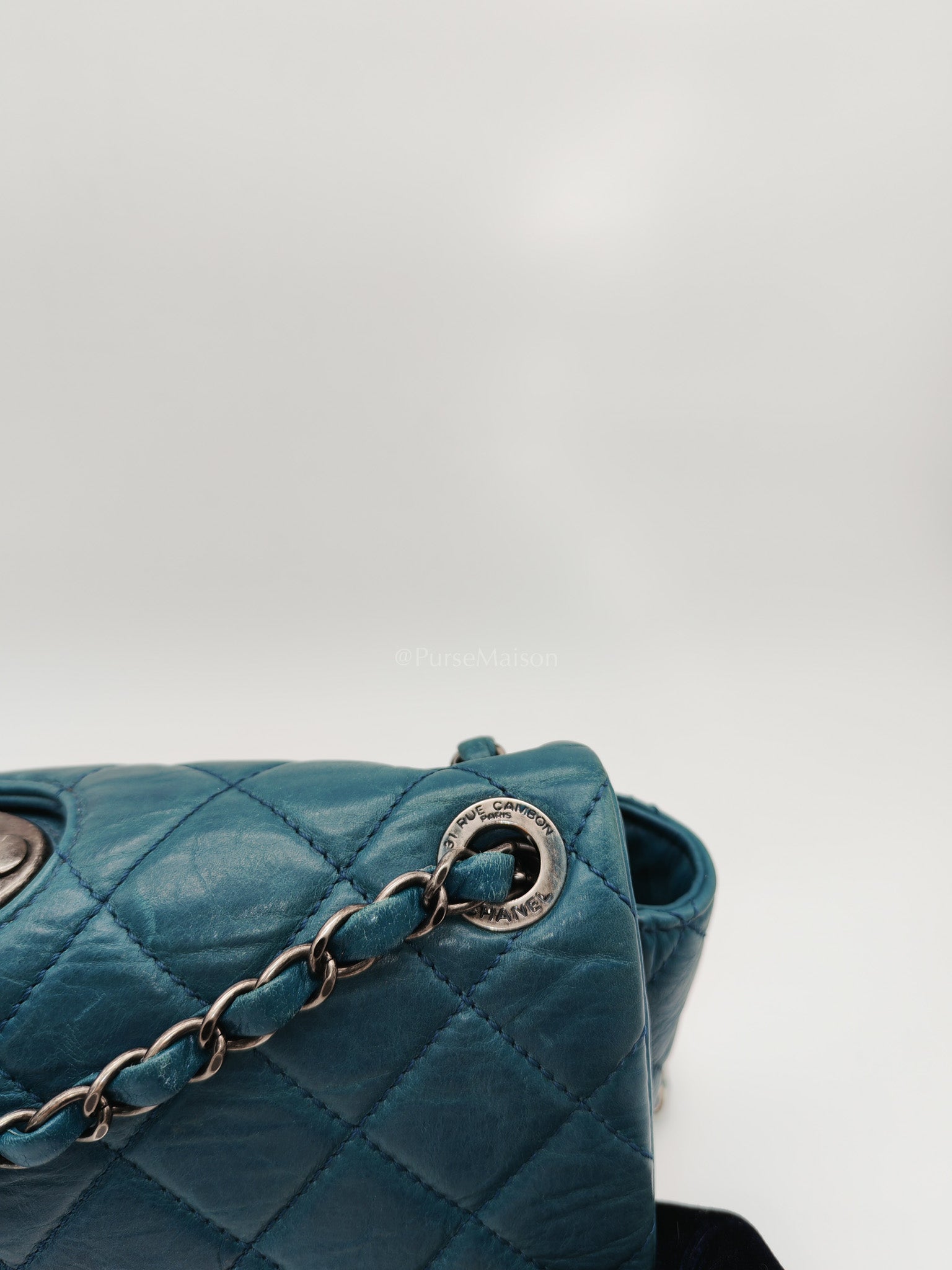 Paris Dallas CC Double Flap in Turquoise Quilted Calfskin Leather Ruthenium Hardware (Series 19) | Purse Maison Luxury Bags Shop