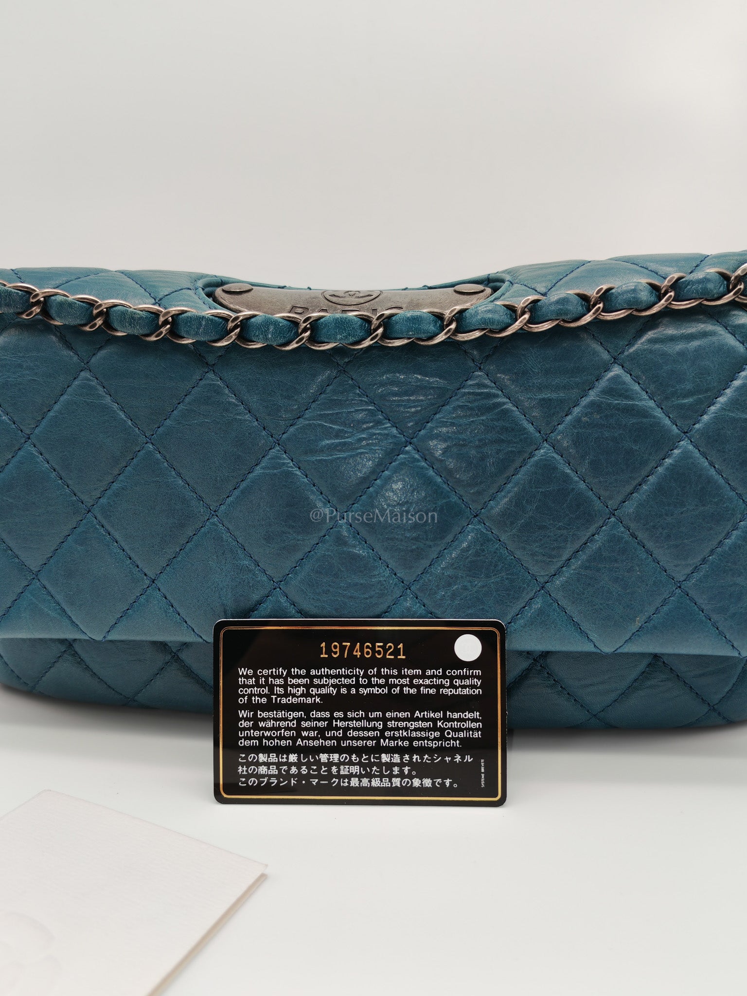 Paris Dallas CC Double Flap in Turquoise Quilted Calfskin Leather Ruthenium Hardware (Series 19) | Purse Maison Luxury Bags Shop