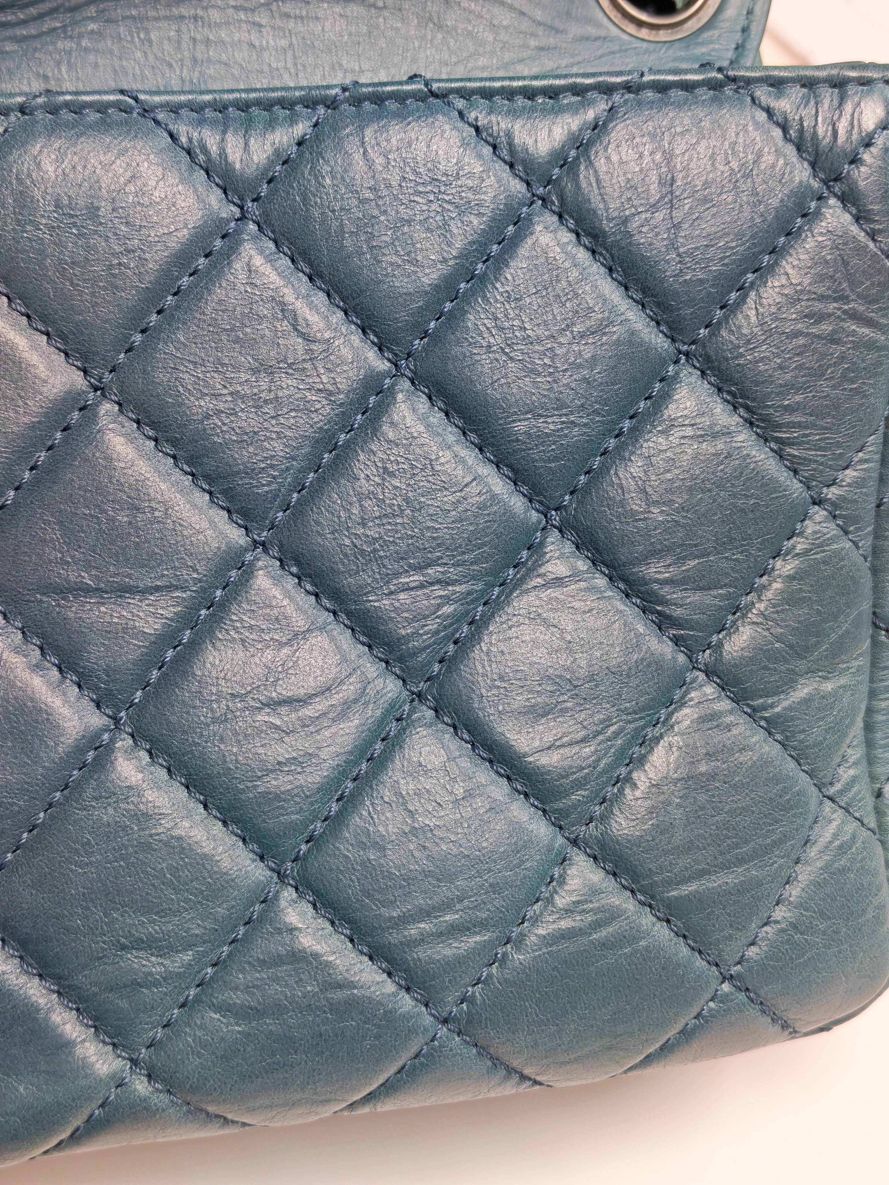 Paris Dallas CC Double Flap in Turquoise Quilted Calfskin Leather Ruthenium Hardware (Series 19) | Purse Maison Luxury Bags Shop