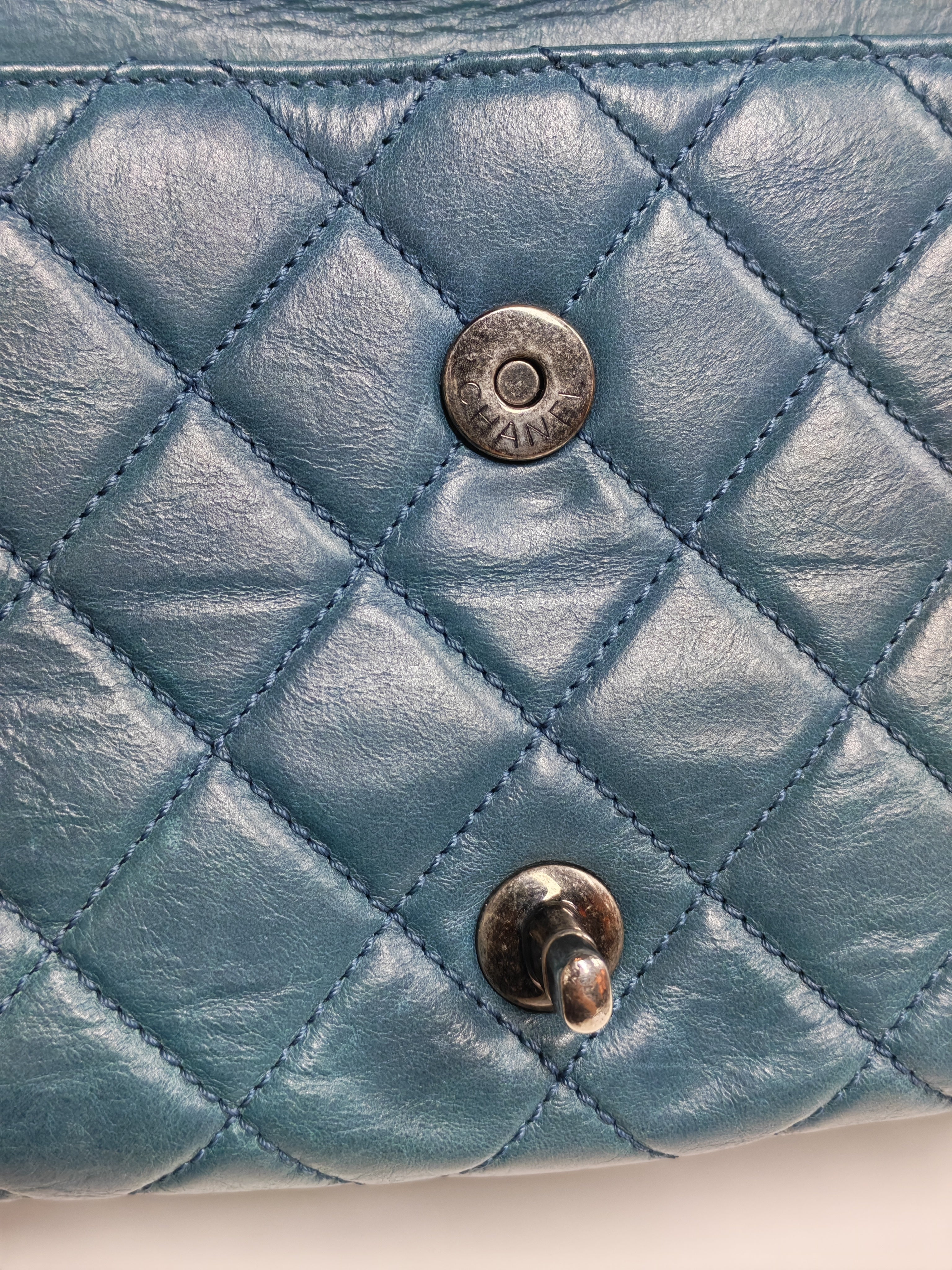 Paris Dallas CC Double Flap in Turquoise Quilted Calfskin Leather Ruthenium Hardware (Series 19) | Purse Maison Luxury Bags Shop