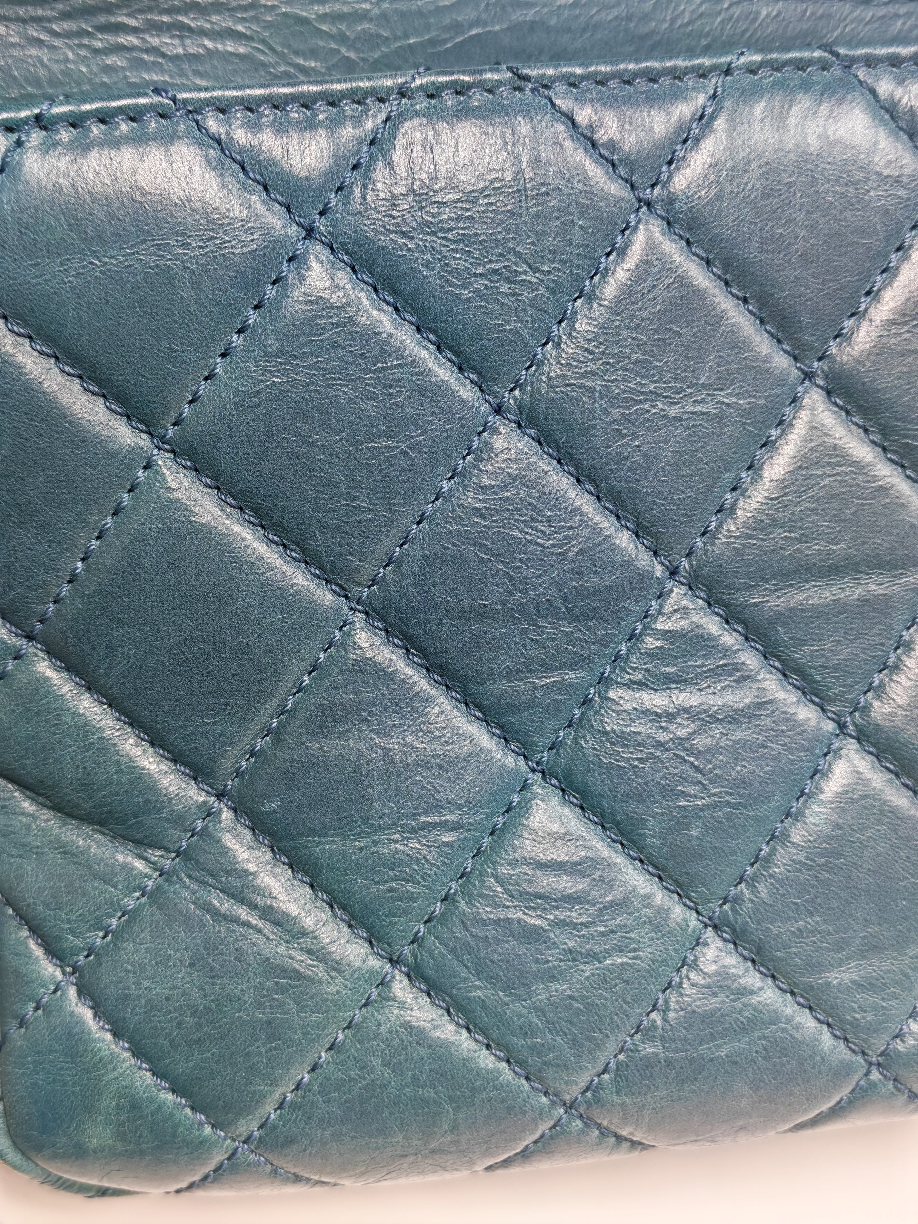 Paris Dallas CC Double Flap in Turquoise Quilted Calfskin Leather Ruthenium Hardware (Series 19) | Purse Maison Luxury Bags Shop