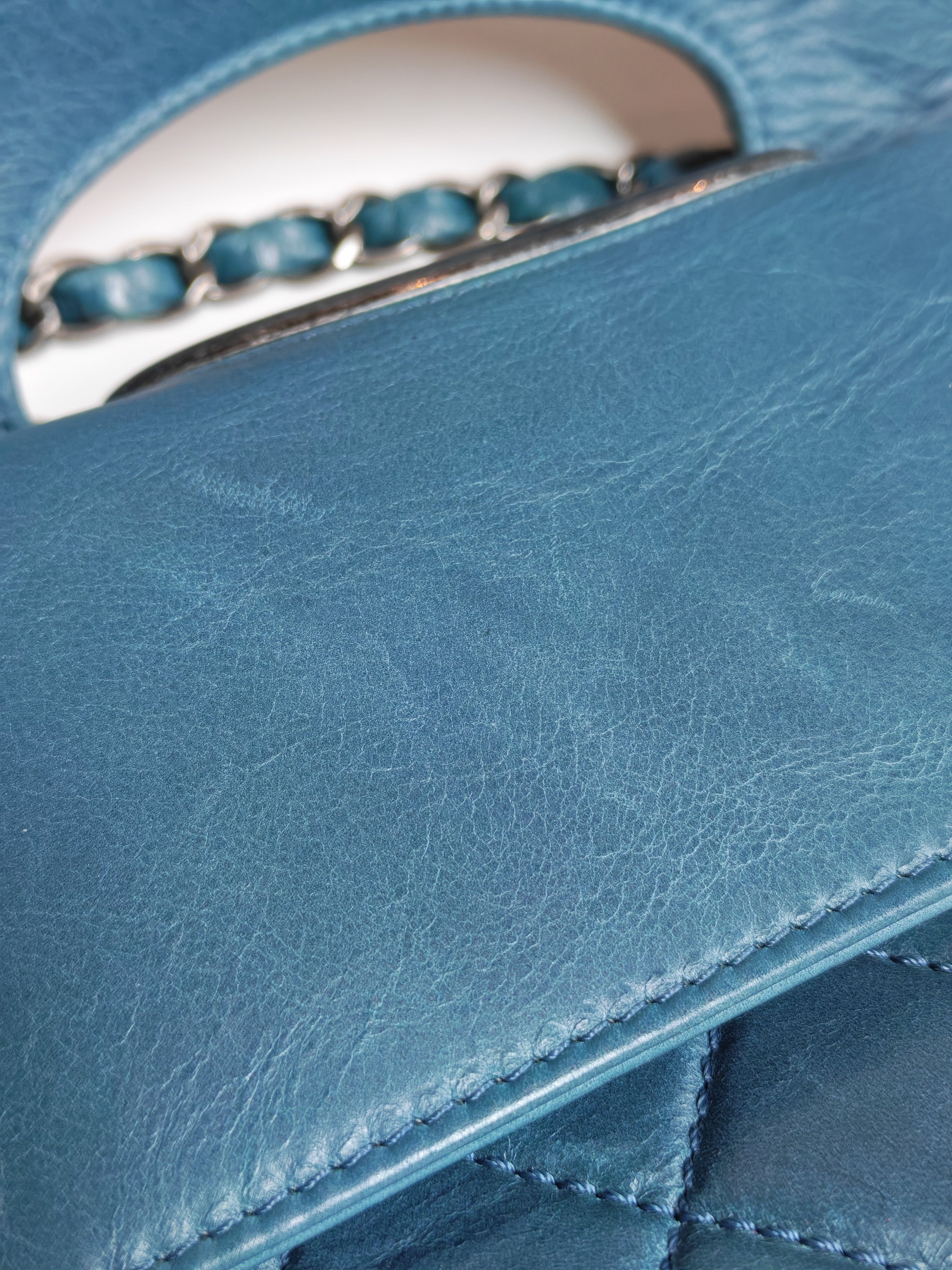 Paris Dallas CC Double Flap in Turquoise Quilted Calfskin Leather Ruthenium Hardware (Series 19) | Purse Maison Luxury Bags Shop