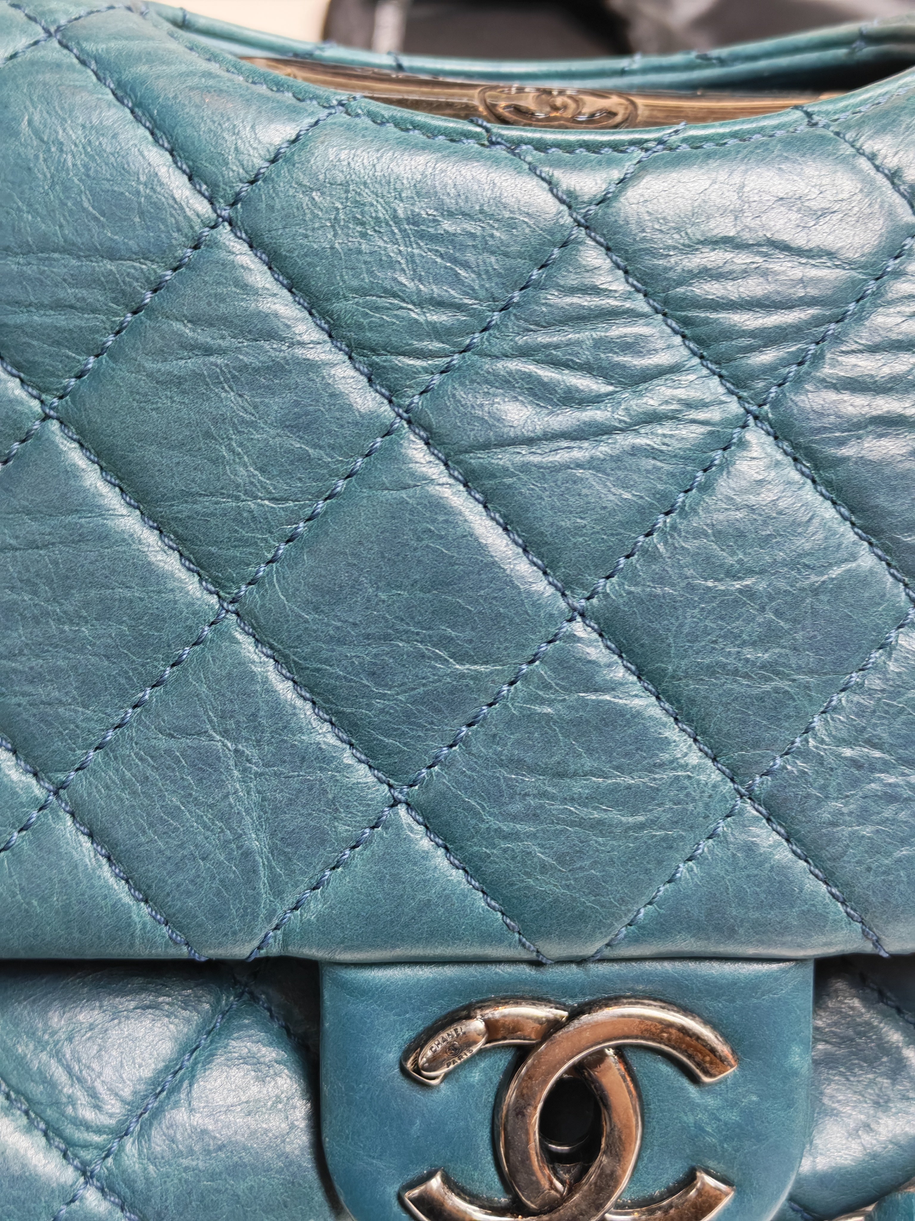 Paris Dallas CC Double Flap in Turquoise Quilted Calfskin Leather Ruthenium Hardware (Series 19) | Purse Maison Luxury Bags Shop