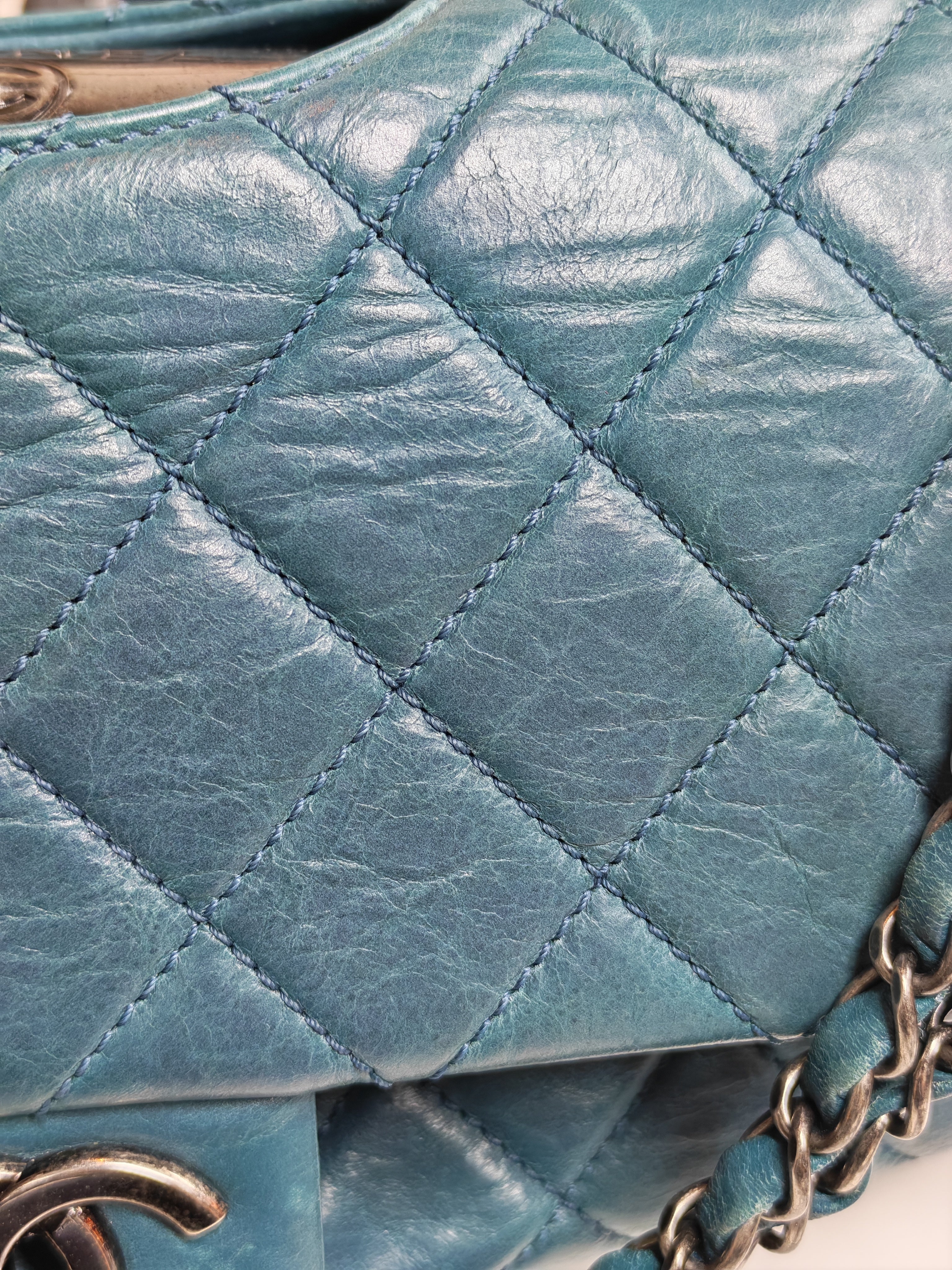 Paris Dallas CC Double Flap in Turquoise Quilted Calfskin Leather Ruthenium Hardware (Series 19) | Purse Maison Luxury Bags Shop