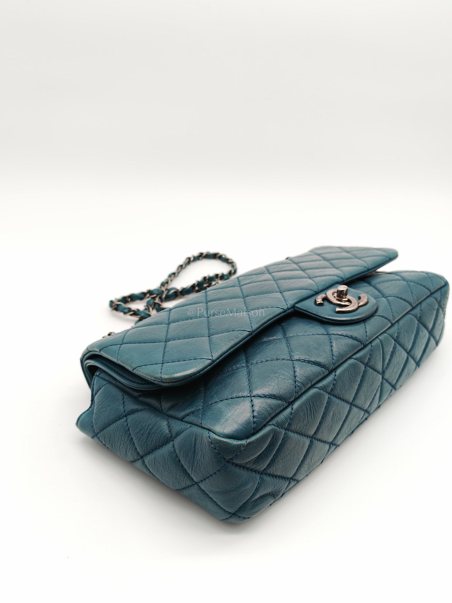 Paris Dallas CC Double Flap in Turquoise Quilted Calfskin Leather Ruthenium Hardware (Series 19) | Purse Maison Luxury Bags Shop
