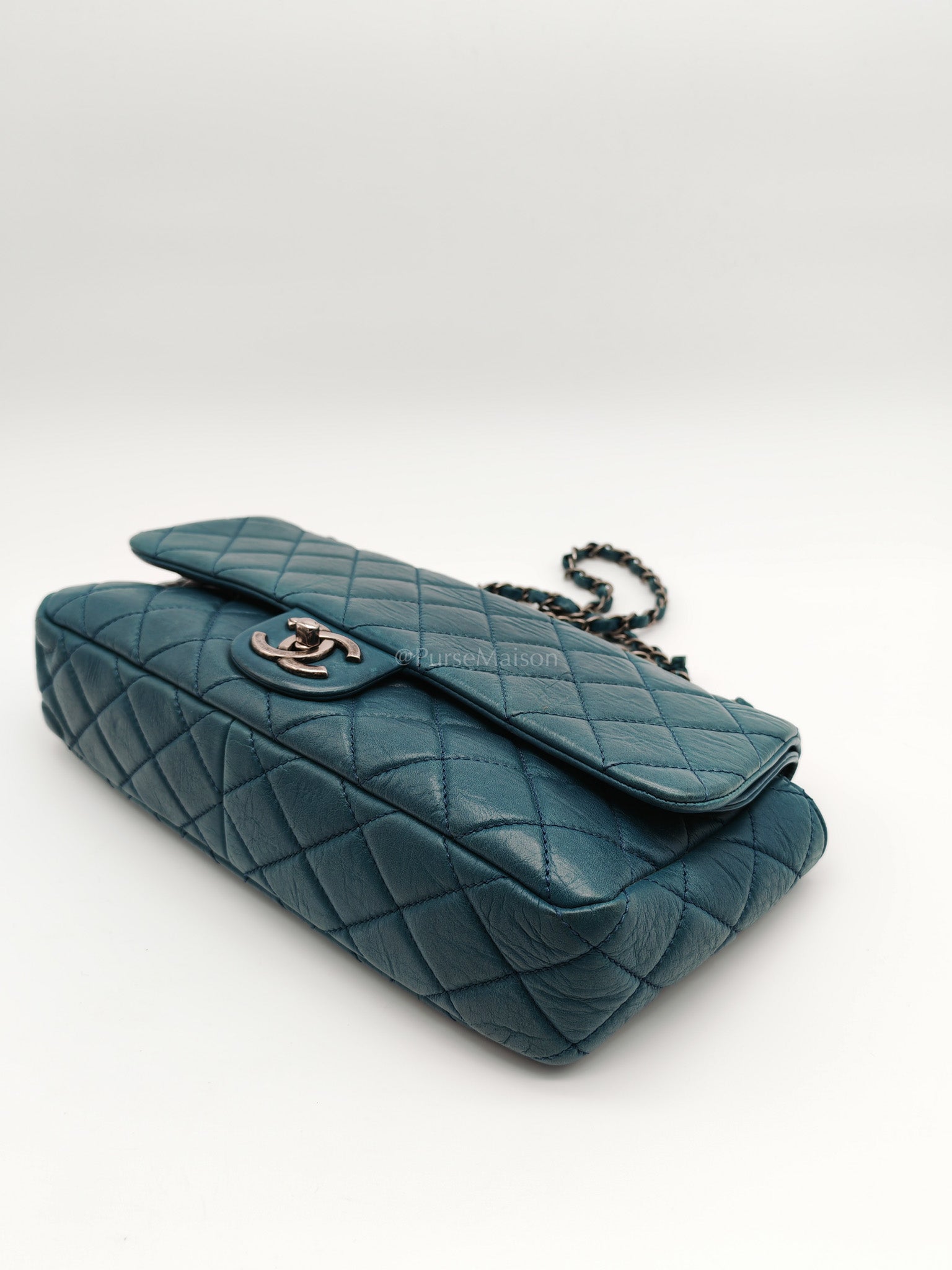Paris Dallas CC Double Flap in Turquoise Quilted Calfskin Leather Ruthenium Hardware (Series 19) | Purse Maison Luxury Bags Shop