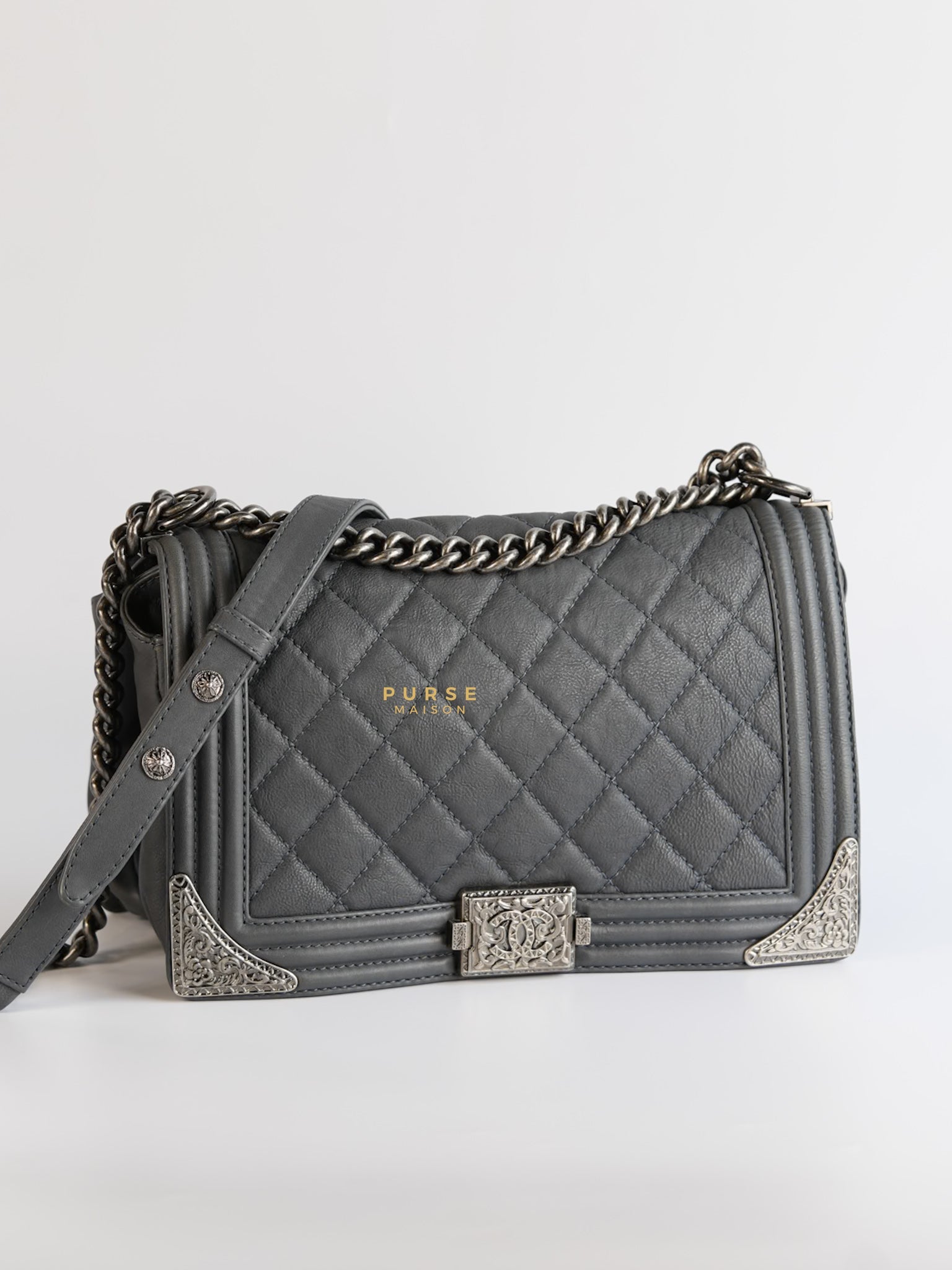 Paris-Dallas Flap in Grey Lambskin Leather in Ruthenium Hardware Series 19 | Purse Maison Luxury Bags Shop