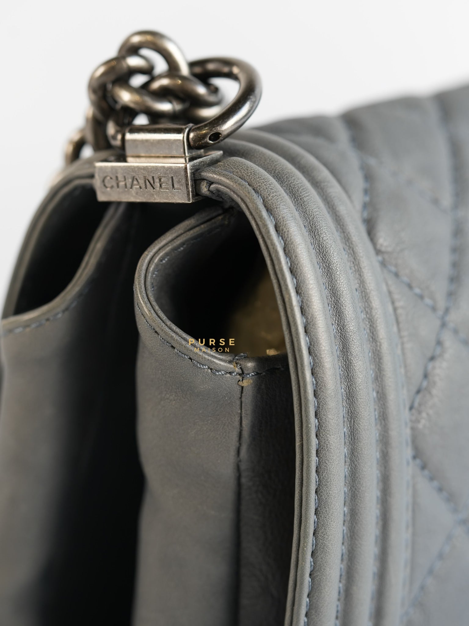 Paris-Dallas Flap in Grey Lambskin Leather in Ruthenium Hardware Series 19 | Purse Maison Luxury Bags Shop