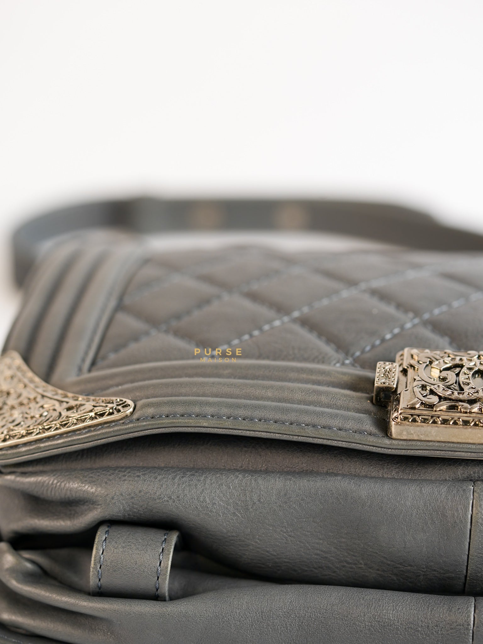 Paris-Dallas Flap in Grey Lambskin Leather in Ruthenium Hardware Series 19 | Purse Maison Luxury Bags Shop