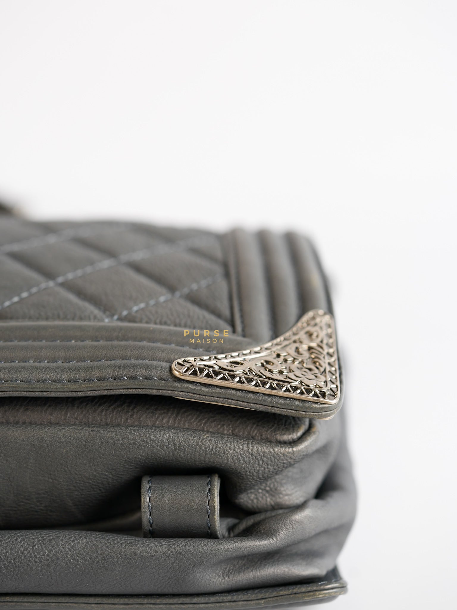 Paris-Dallas Flap in Grey Lambskin Leather in Ruthenium Hardware Series 19 | Purse Maison Luxury Bags Shop