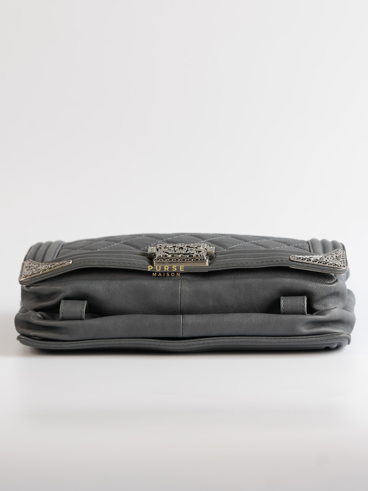 Paris-Dallas Flap in Grey Lambskin Leather in Ruthenium Hardware Series 19 | Purse Maison Luxury Bags Shop