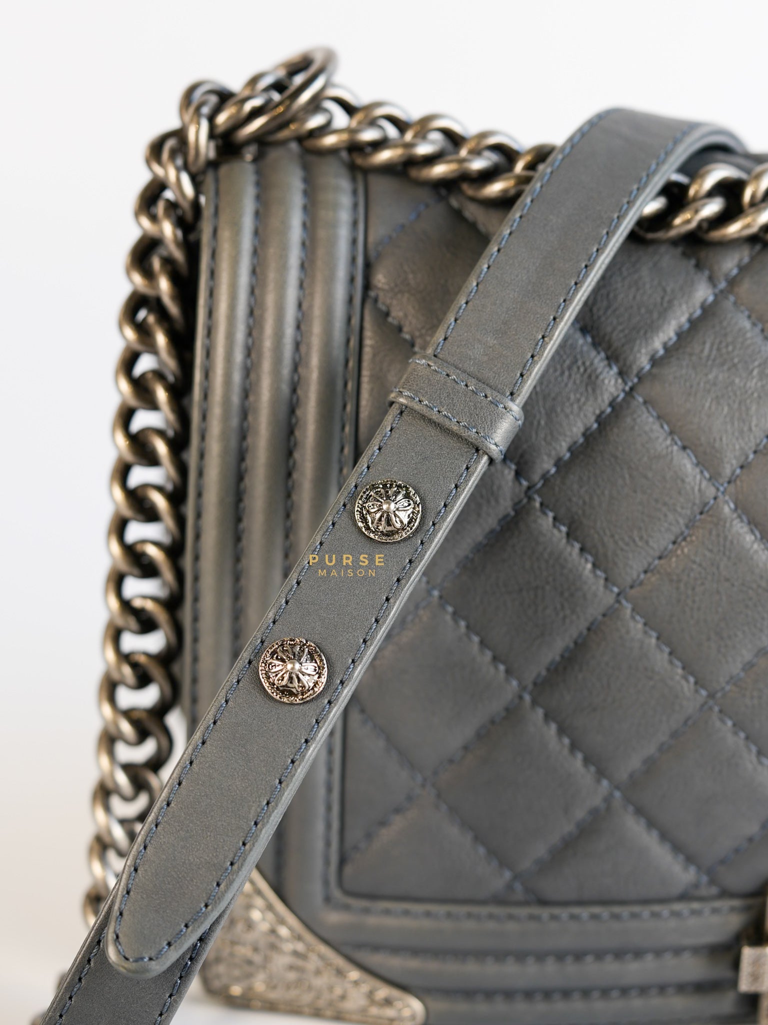 Paris-Dallas Flap in Grey Lambskin Leather in Ruthenium Hardware Series 19 | Purse Maison Luxury Bags Shop