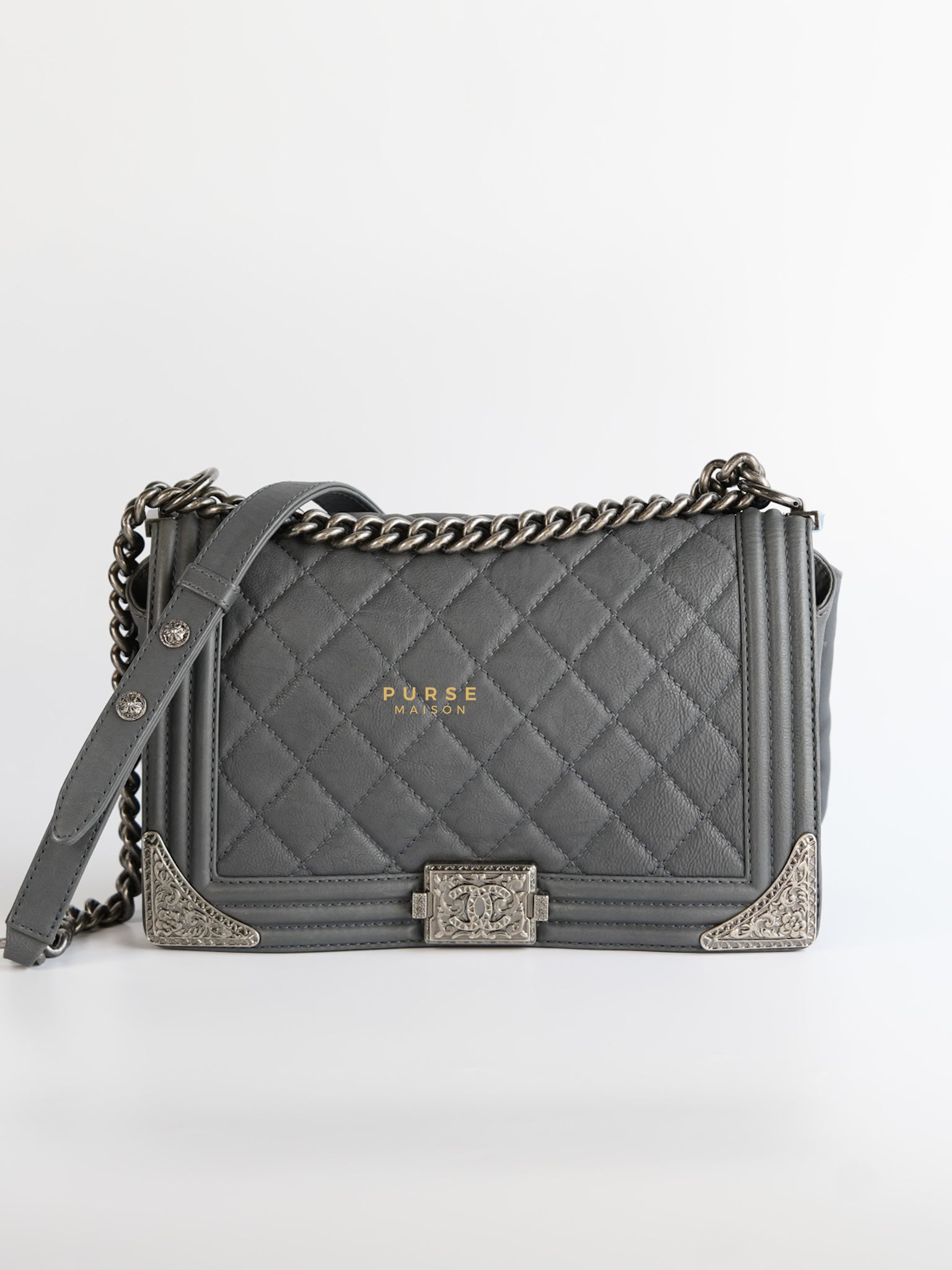 Paris-Dallas Flap in Grey Lambskin Leather in Ruthenium Hardware Series 19 | Purse Maison Luxury Bags Shop