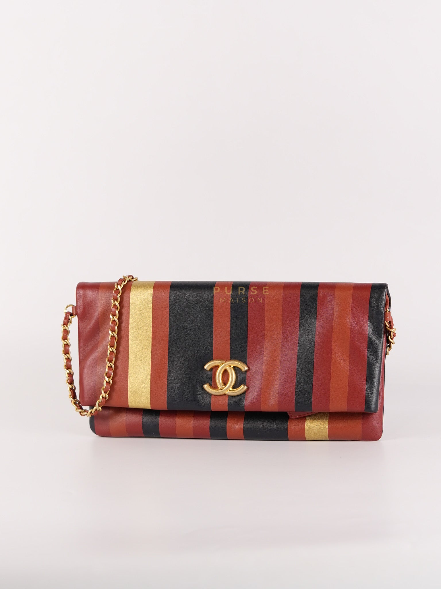 Paris-Greece Striped Foldover Clutch (Series 25) | Purse Maison Luxury Bags Shop