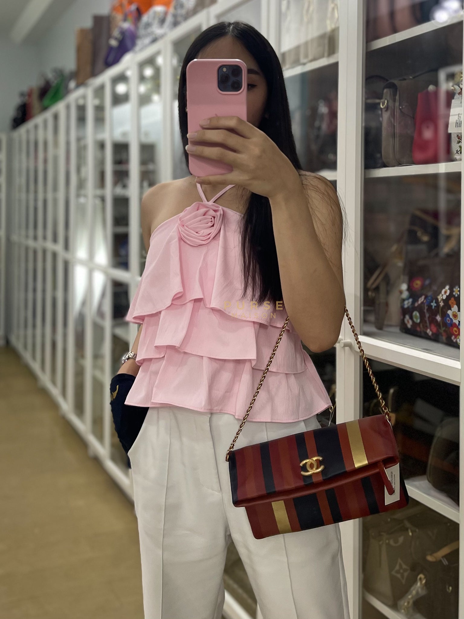 Paris-Greece Striped Foldover Clutch (Series 25) | Purse Maison Luxury Bags Shop