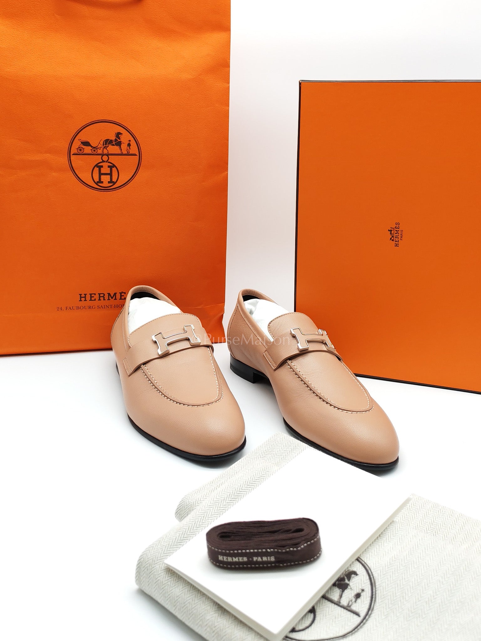 Paris Loafers Chevre Beige Size 39.5 EU (26 cm) | Purse Maison Luxury Bags Shop