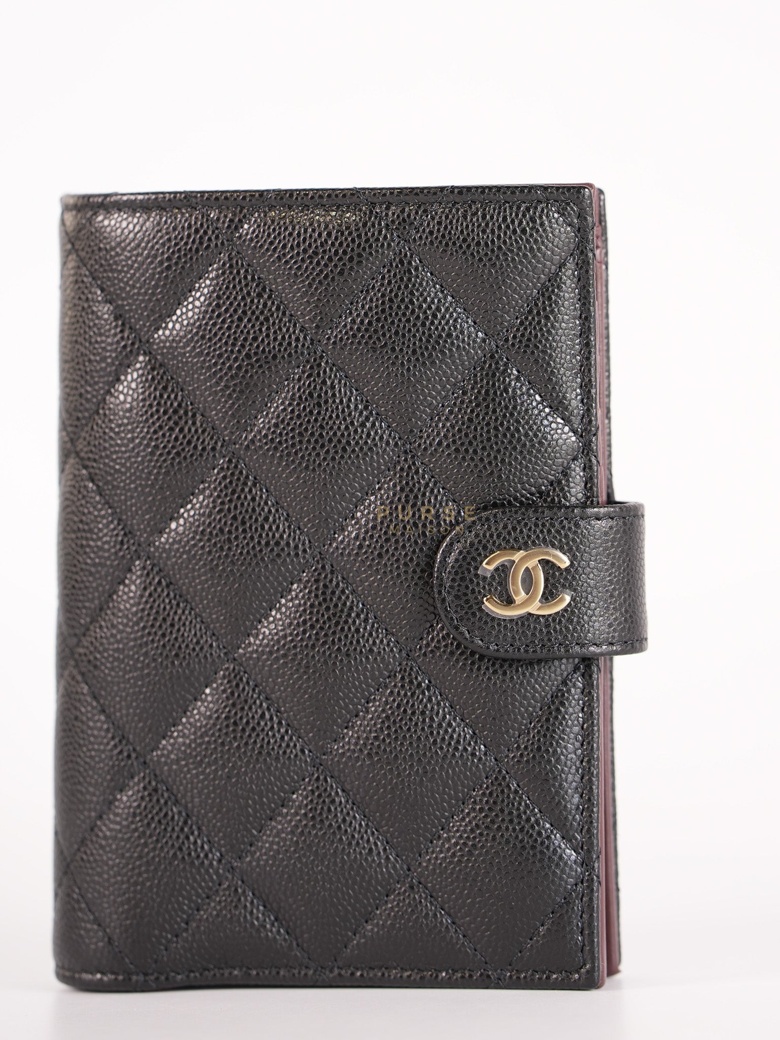 Passport Holder Black in Caviar Leather and Light Gold Hardware (Microchip) | Purse Maison Luxury Bags Shop