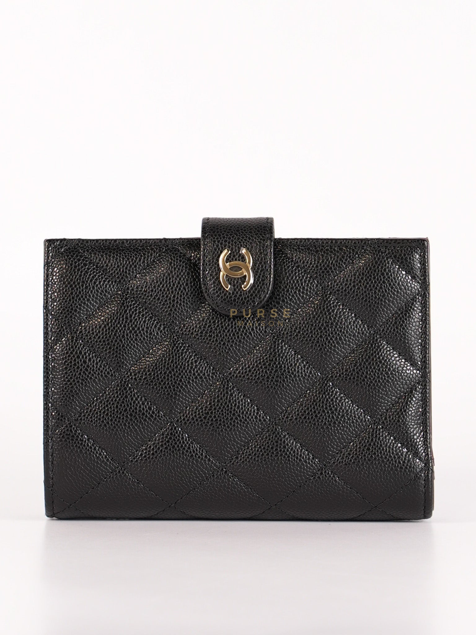 Passport Holder Black in Caviar Leather and Light Gold Hardware (Microchip) | Purse Maison Luxury Bags Shop