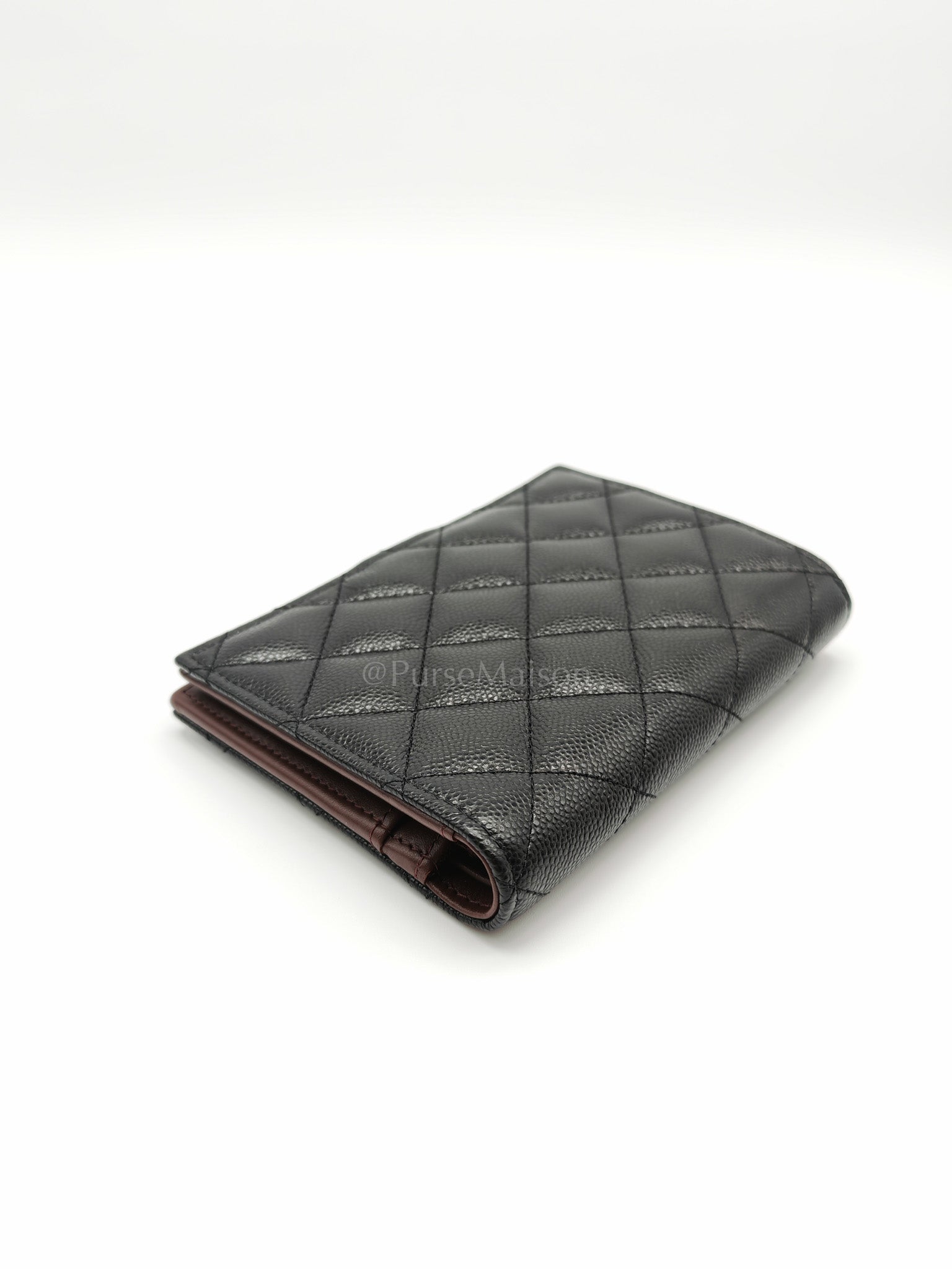 Passport Holder in Black Caviar Leather and Light Gold Hardware (Microchip) HA****EK | Purse Maison Luxury Bags Shop