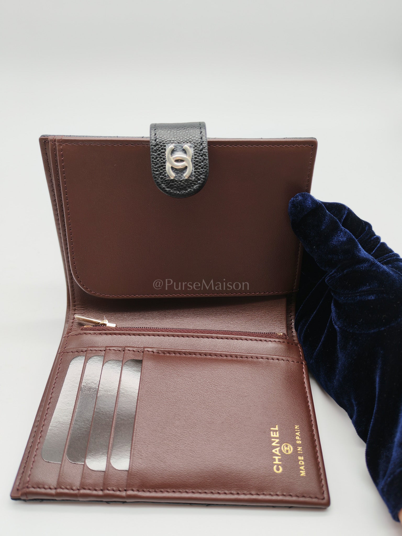 Passport Holder in Black Caviar Leather and Light Gold Hardware (Microchip) HA****EK | Purse Maison Luxury Bags Shop