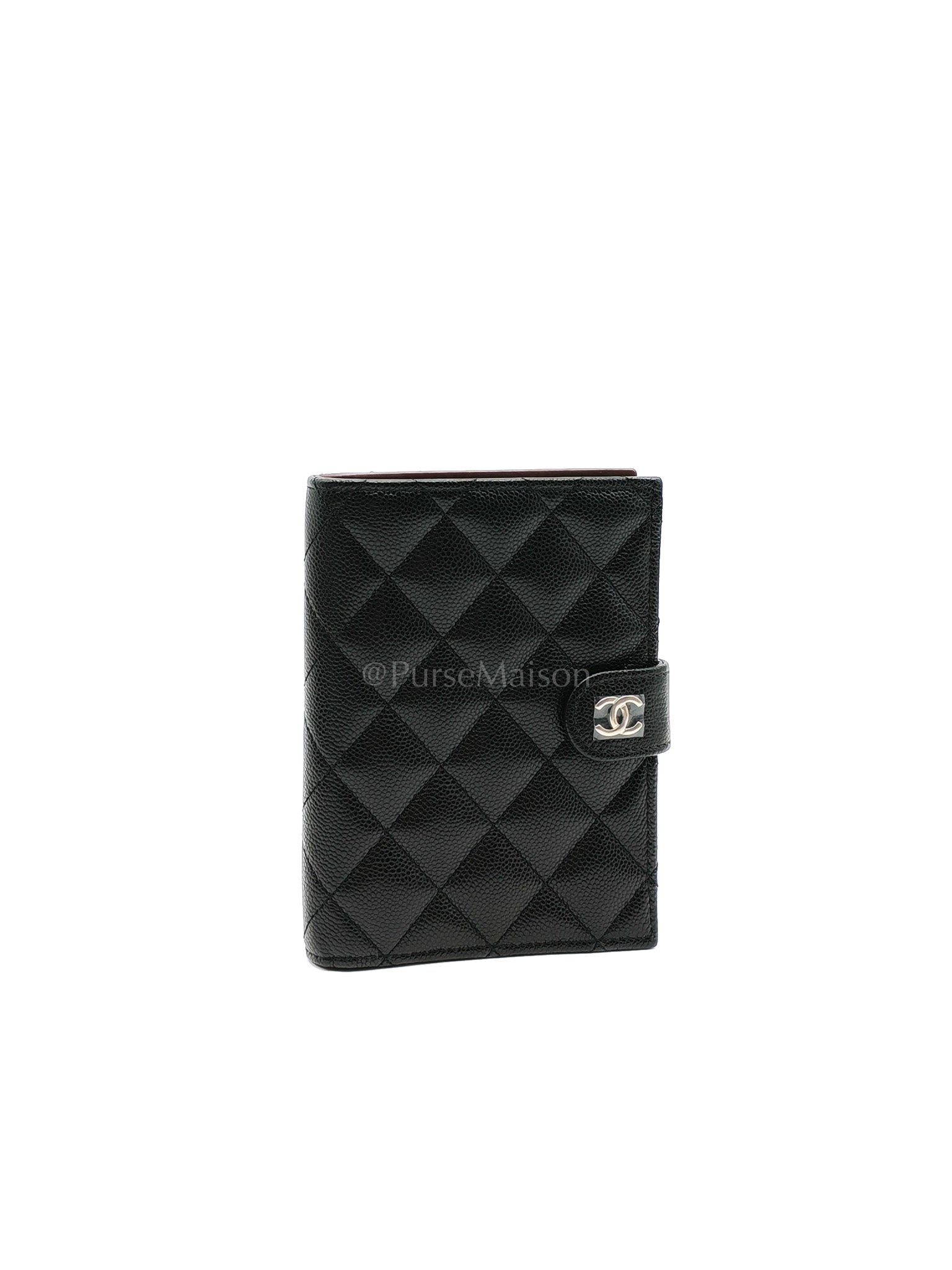 Passport Holder in Black Caviar Leather and Light Gold Hardware (Microchip) HA****EK | Purse Maison Luxury Bags Shop
