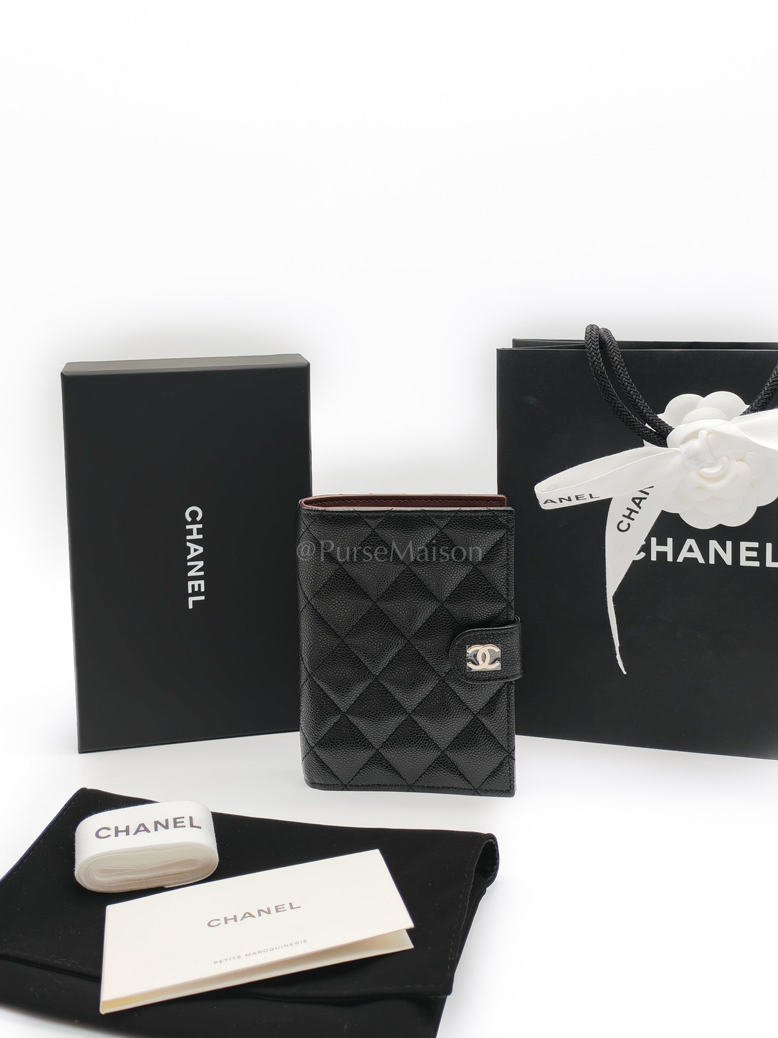 Passport Holder in Black Caviar Leather and Light Gold Hardware (Microchip) HA****EK | Purse Maison Luxury Bags Shop