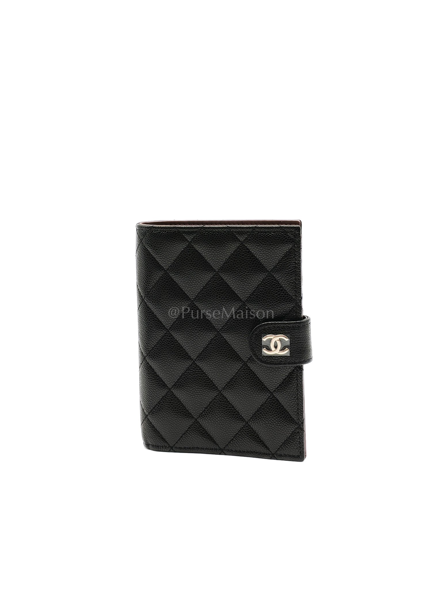 Passport Holder in Black Caviar Leather and Light Gold Hardware (Microchip) HA****EK | Purse Maison Luxury Bags Shop