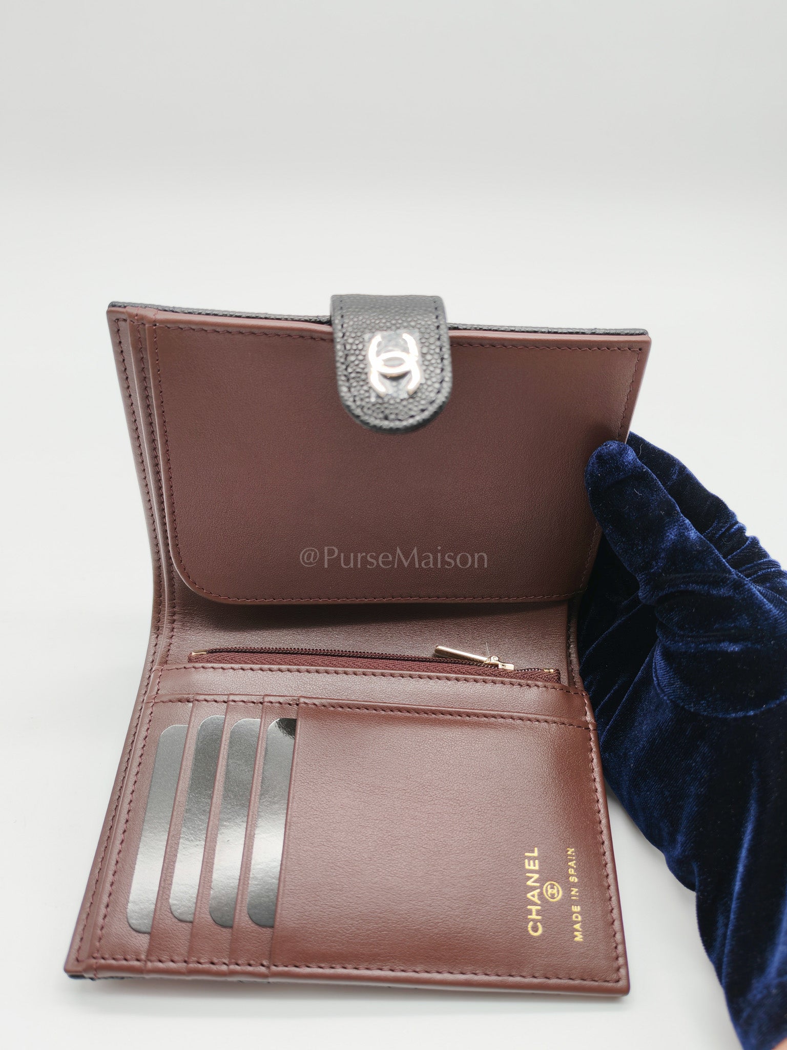 Passport Holder in Black Caviar Leather and Light Gold Hardware (Microchip) PT****7C | Purse Maison Luxury Bags Shop