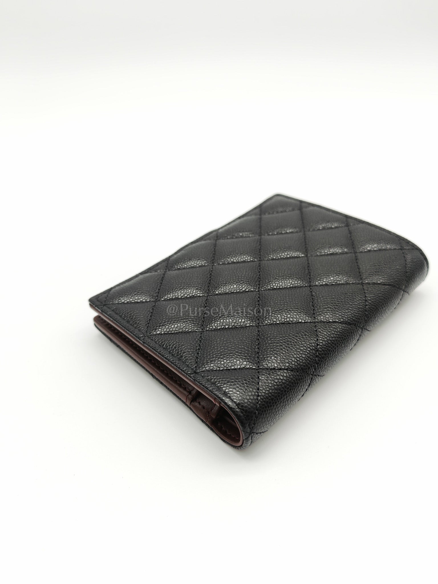 Passport Holder in Black Caviar Leather and Light Gold Hardware (Microchip) TK****2G | Purse Maison Luxury Bags Shop