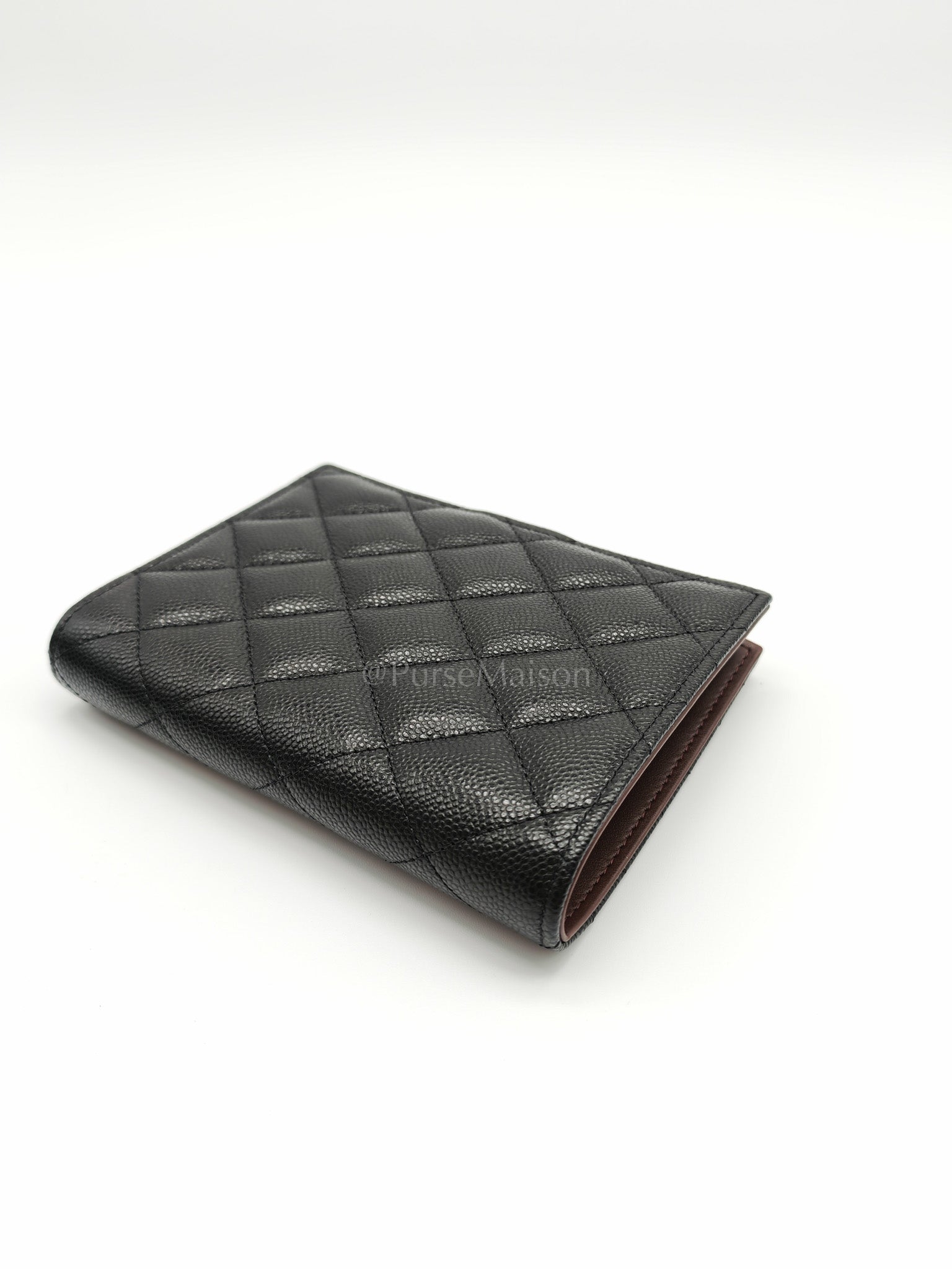 Passport Holder in Black Caviar Leather and Light Gold Hardware (Microchip) TK****2G | Purse Maison Luxury Bags Shop