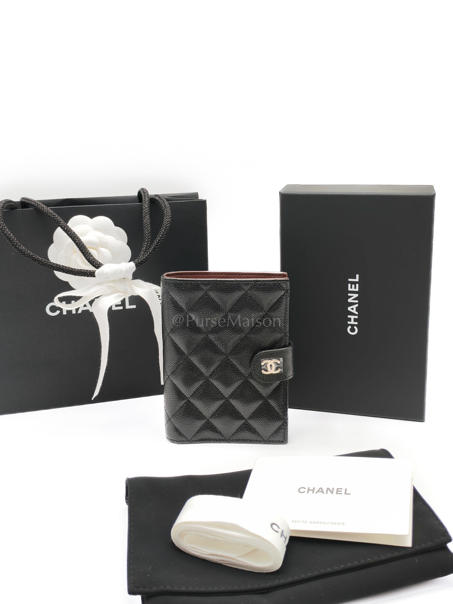 Passport Holder in Black Caviar Leather and Light Gold Hardware (Microchip) TK****2G | Purse Maison Luxury Bags Shop