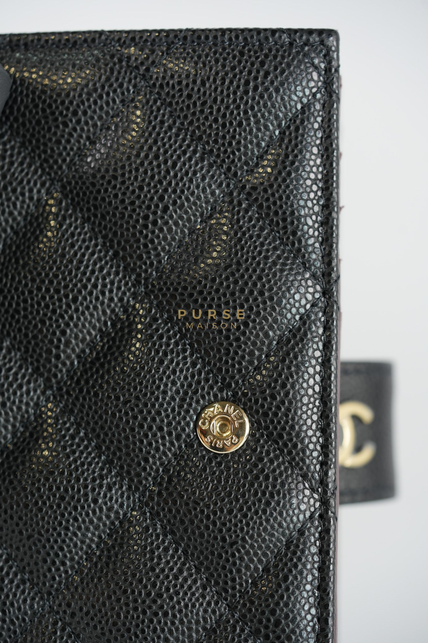 Passport Holder Black in Caviar Leather and Gold Hardware (Microchip)