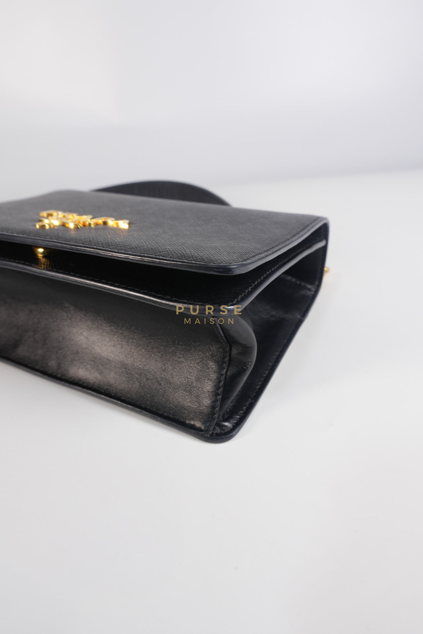 Pattina Black Saffiano Leather Chain Shoulder Bag | Purse Maison Luxury Bags Shop