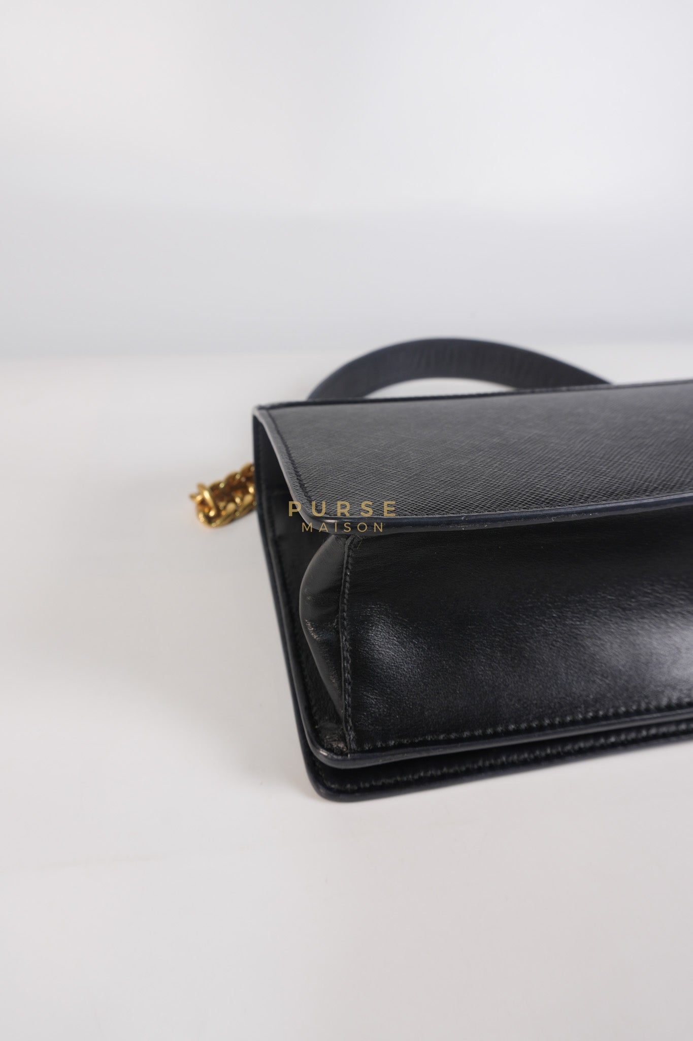Pattina Black Saffiano Leather Chain Shoulder Bag | Purse Maison Luxury Bags Shop
