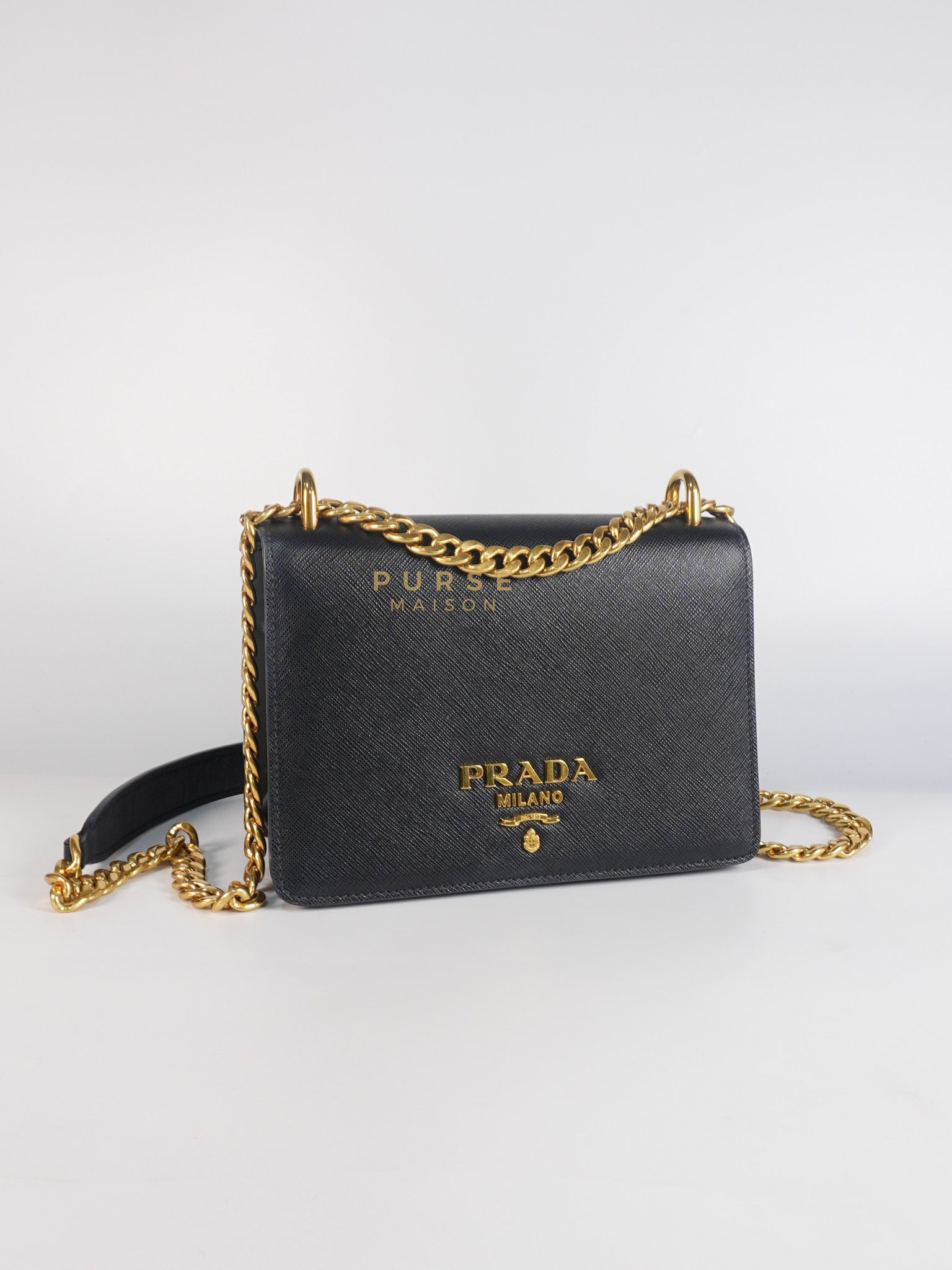 Pattina Black Saffiano Leather Chain Shoulder Bag | Purse Maison Luxury Bags Shop