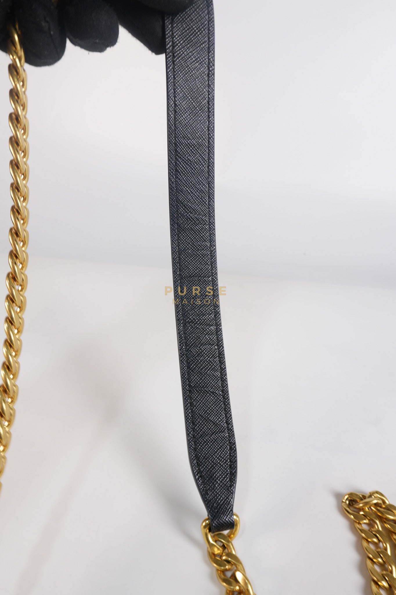 Pattina Black Saffiano Leather Chain Shoulder Bag | Purse Maison Luxury Bags Shop